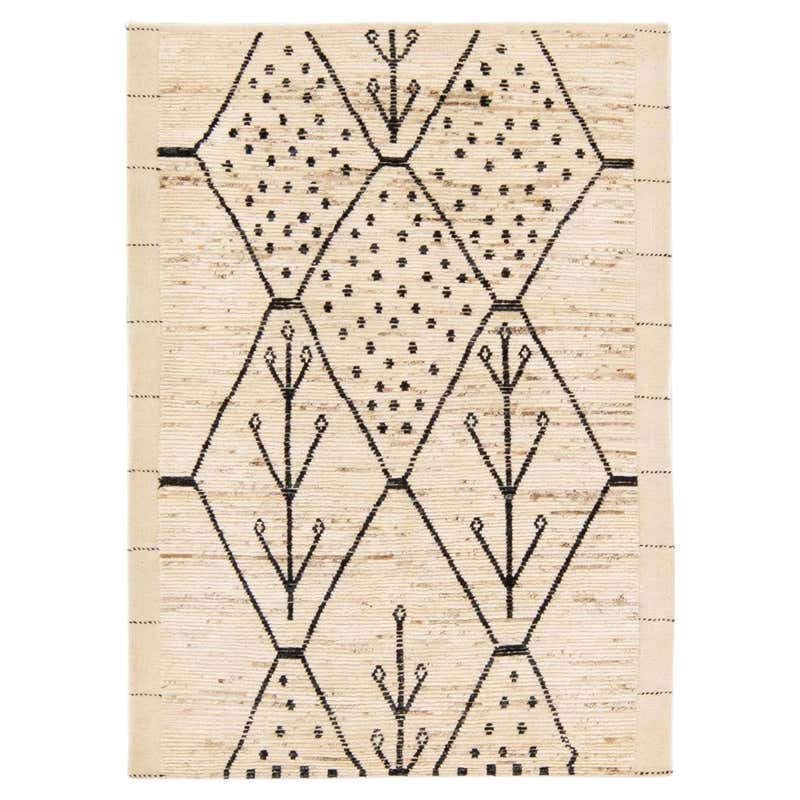 Modern Beige Moroccan Style Handmade Brown Geometric Pattern Wool Rug ...