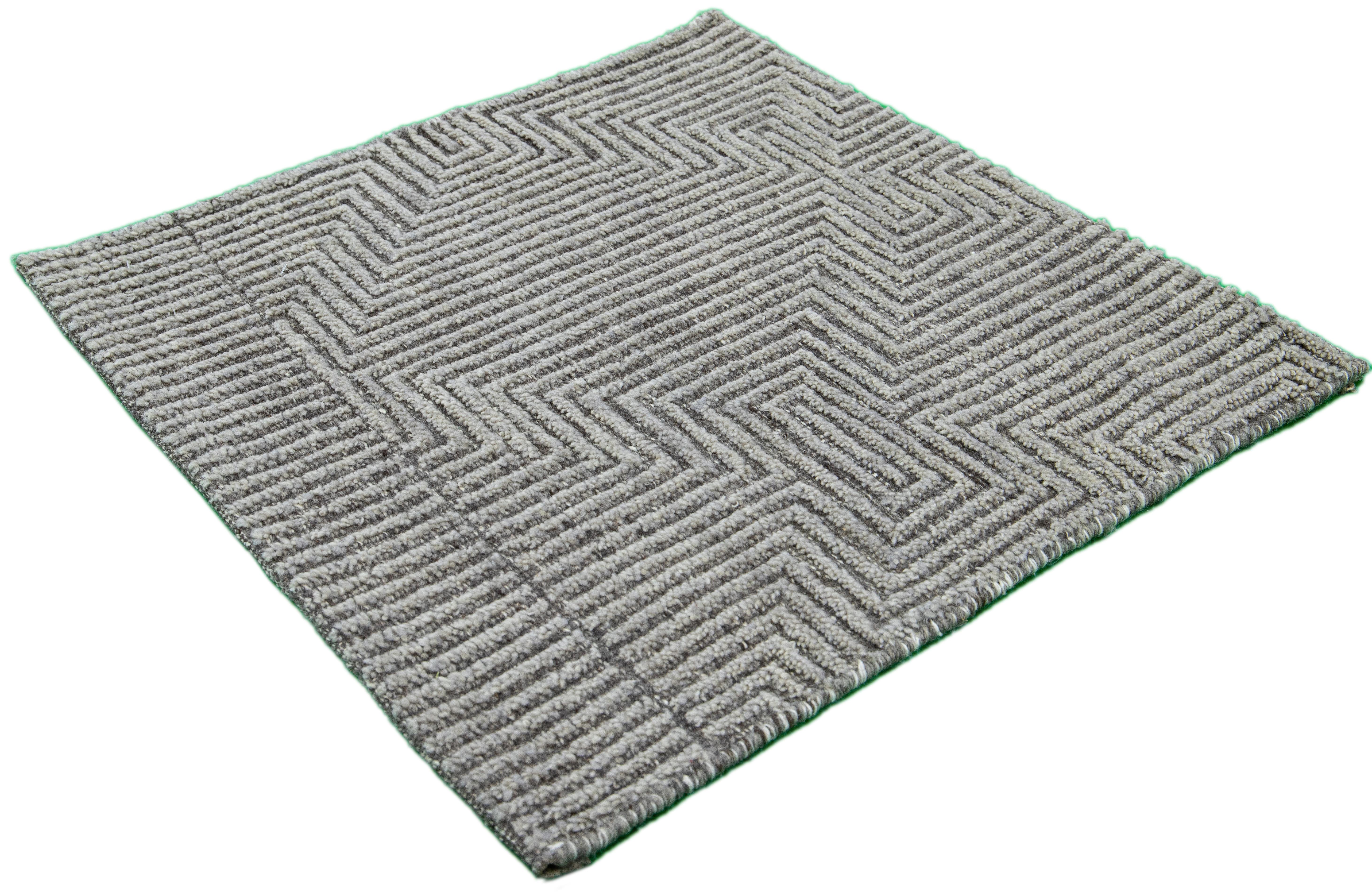 Organic Modern Modern Moroccan Style Handmade Gray Custom Wool Rug For Sale