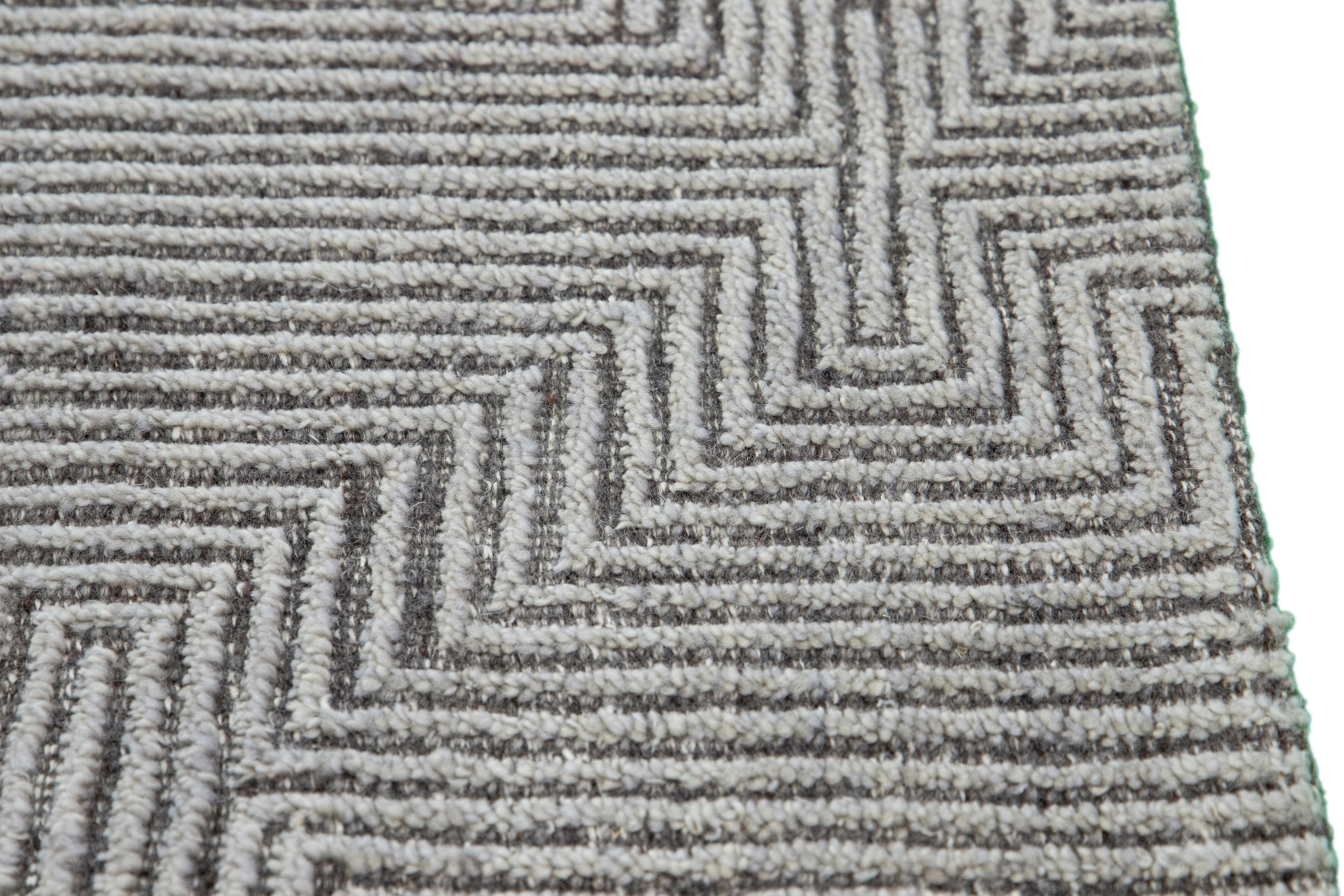 Indian Modern Moroccan Style Handmade Gray Custom Wool Rug For Sale