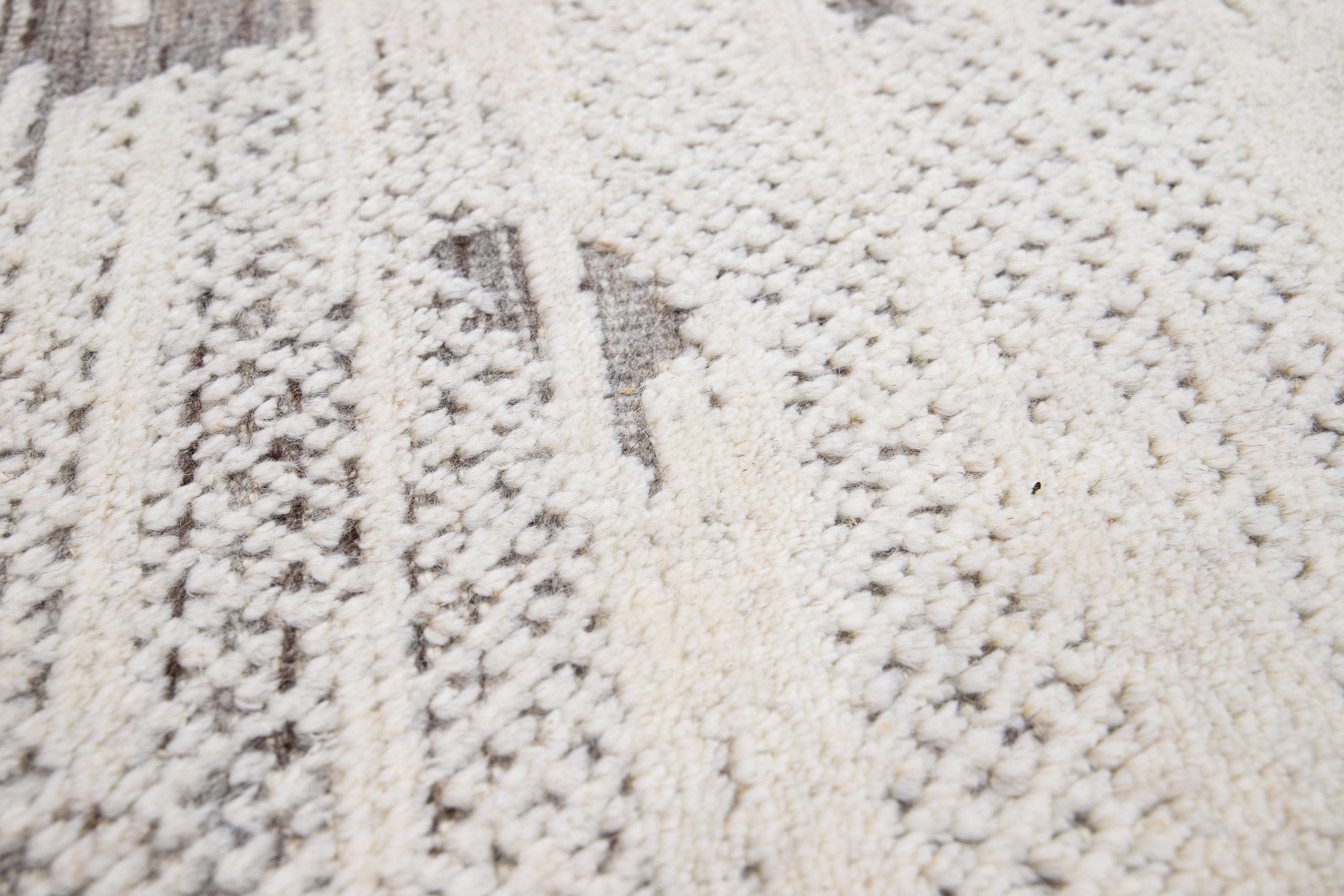 Hand-Knotted Modern Moroccan Style Handmade Gray Custom Wool Rug For Sale