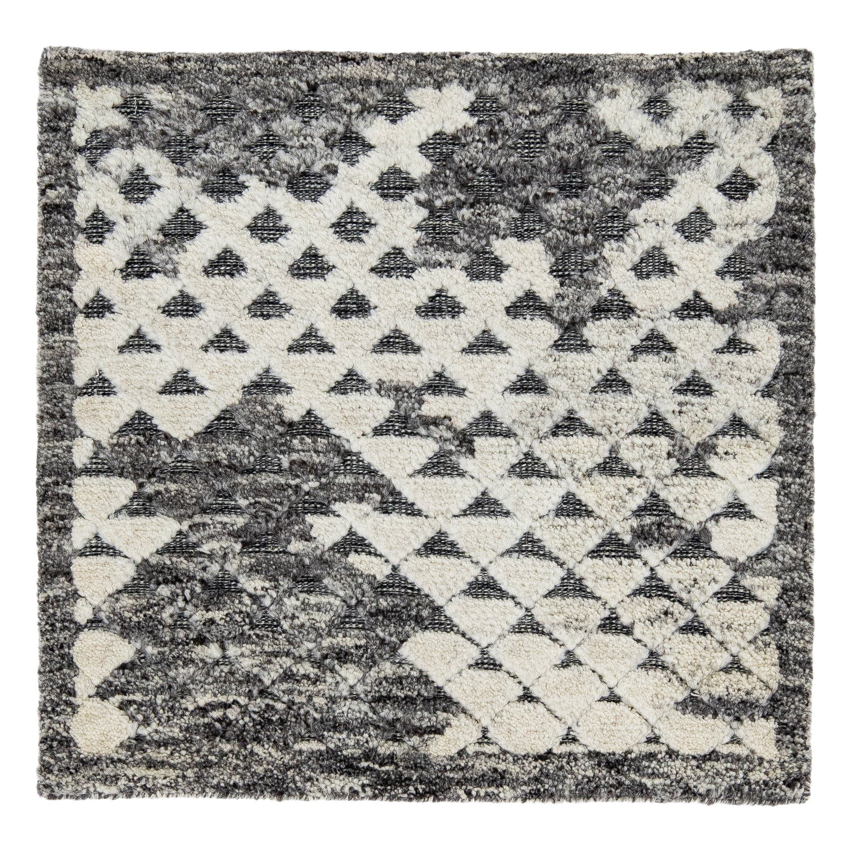 Modern Moroccan Style Handmade Gray & White Custom Wool Rug