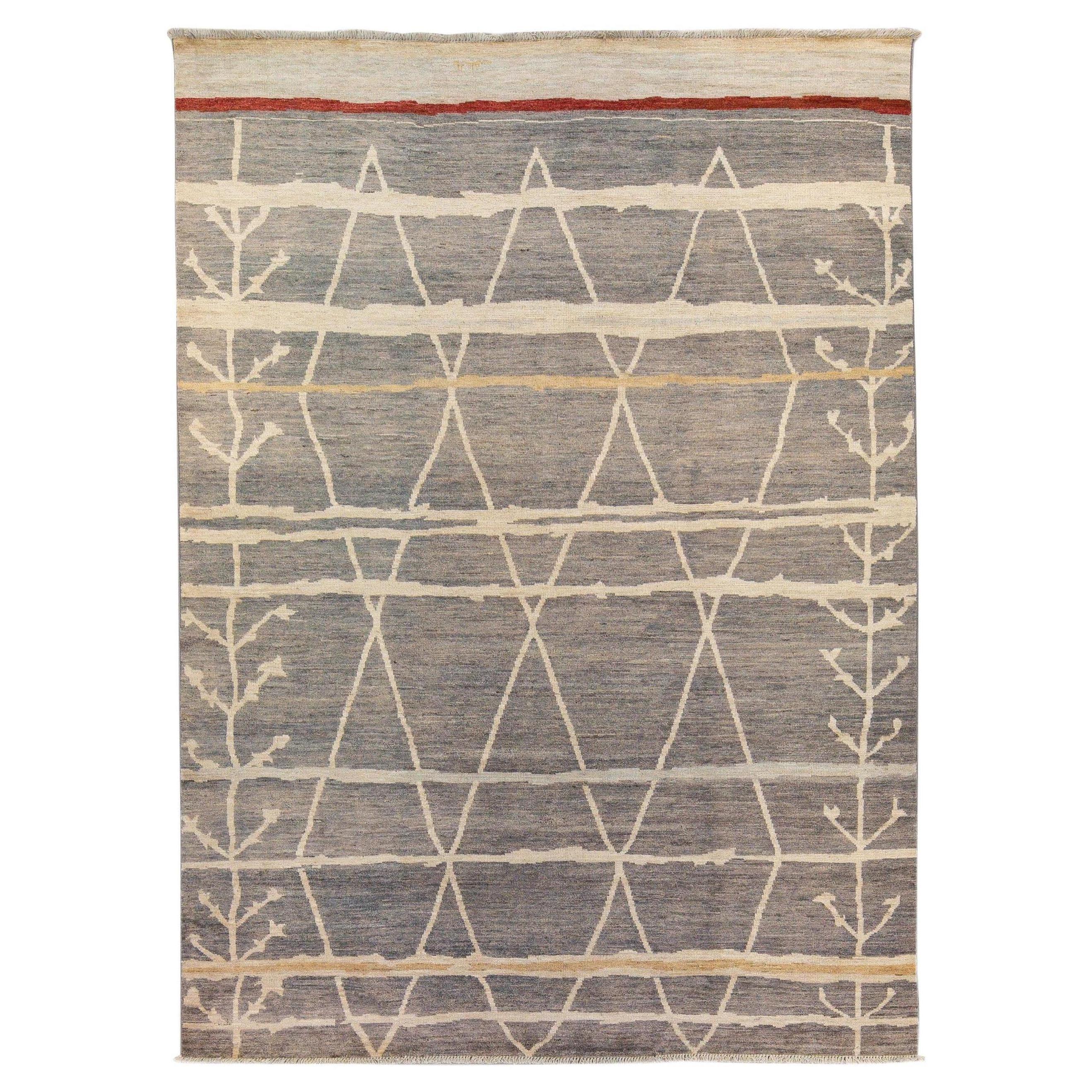 Modern Moroccan Style Handmade Gray Wool Rug at 1stDibs