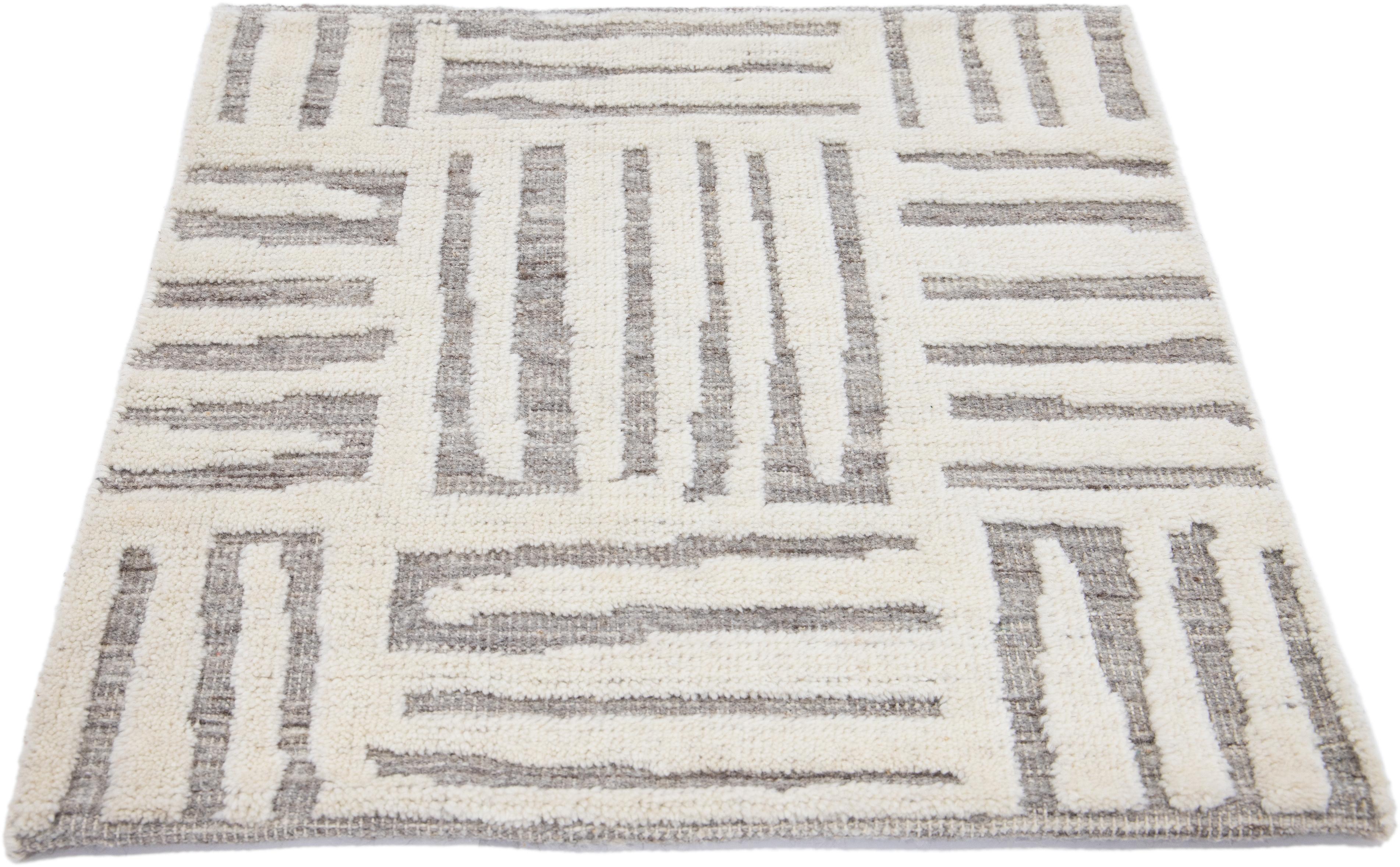 Apadana's Modern Moroccan Style new Zealand wool custom rug. Custom sizes and colors made-to-order. 

Material: New Zealand wool 
Techniques: Hand-knotted
Style: Moroccan 
Lead time: Approx. 15-16 wks available 
Colors: As shown, other custom