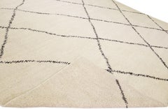 Modern Moroccan Style Handmade Ivory Geometric Wool Rug