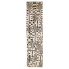 Modern Moroccan Style Handmade Ivory Wool Runner with Tribal Design