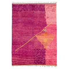 Modern Moroccan Style Handmade Minimal Designed Purple And Pink Boho Wool Rug