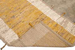 Modern Moroccan Style Handmade Minimal Pattern Yellow and Beige Boho Wool Runner