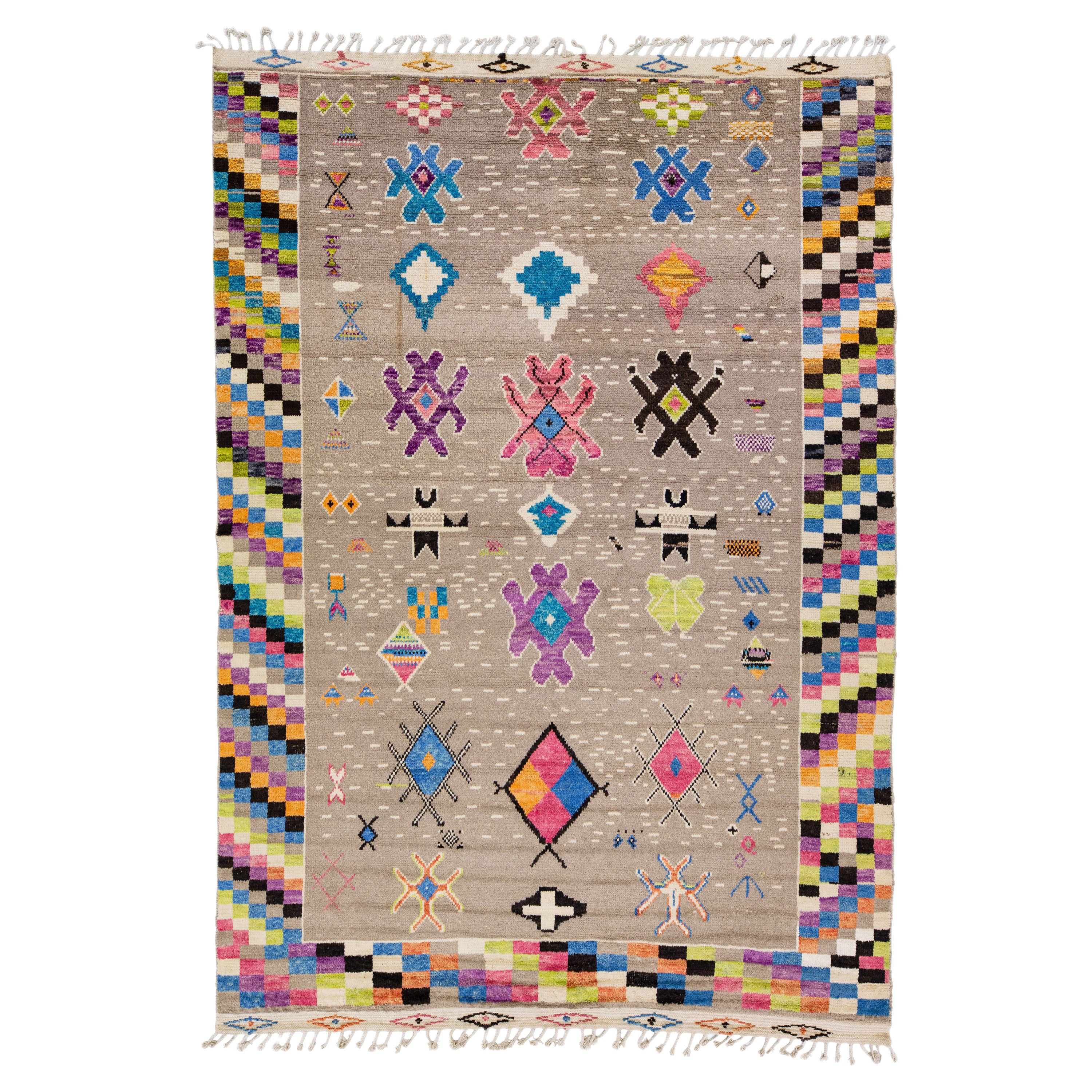 Tapis en laine moderne de style marocain fait à la main et conçu en plusieurs couleurs, de taille standard en vente