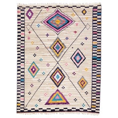 Tapis en laine tribal multicolore de style marocain moderne fait à la main
