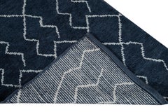 Modern Moroccan Style Handmade Navy-Blue Wool Runner