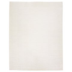Moderner handgefertigter gestreifter Beige-Wollteppich im marokkanischen Stil