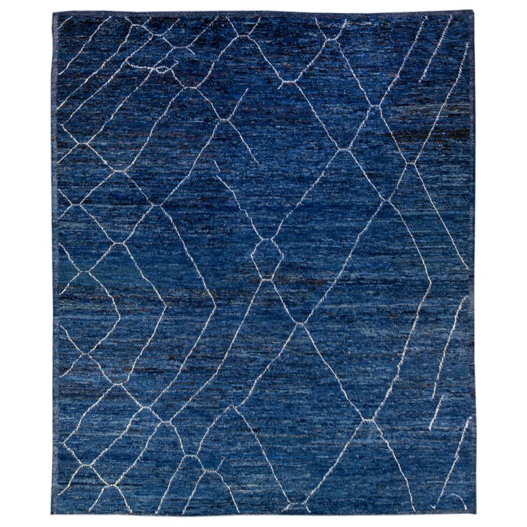Modern Moroccan Style Handmade Tribal Blue Wool Rug at 1stDibs