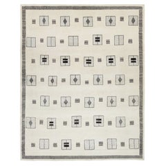 Moderner handgefertigter Wollteppich im marokkanischen Stil in Beige von Apadana