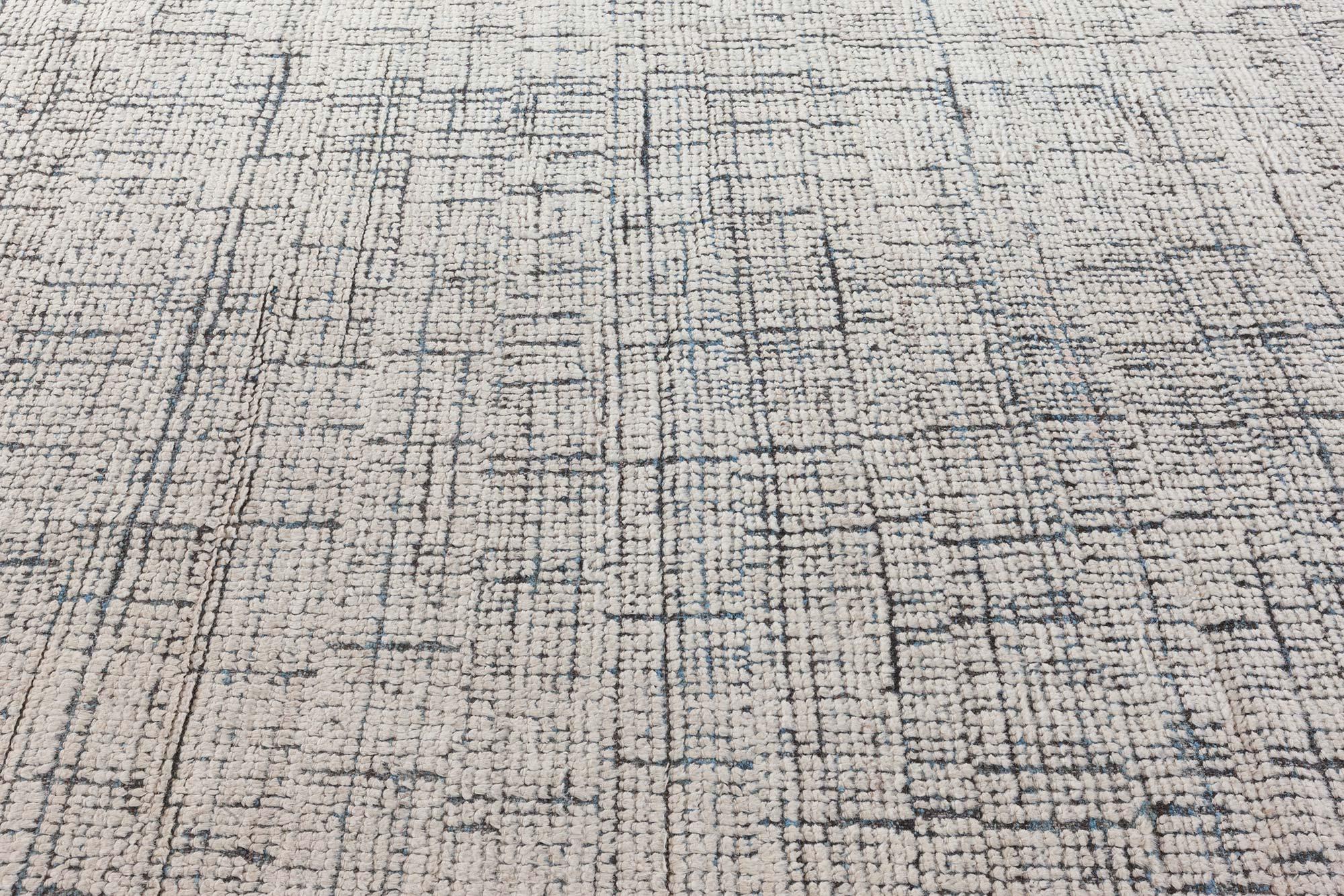 Modern Moroccan High-Low Wool Rug with Abstract Grid Design
Size: 13'0