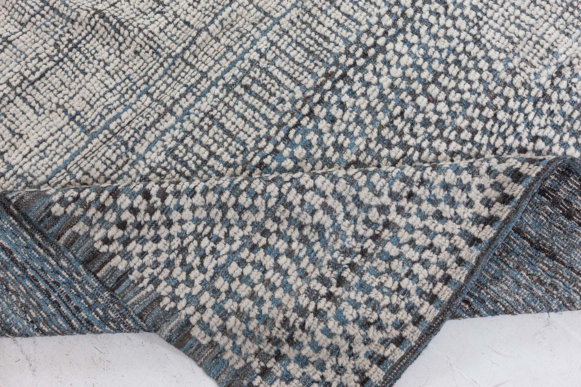 Modern Moroccan High-Low Wool Rug with Abstract Grid Design by Doris Leslie Blau For Sale 1