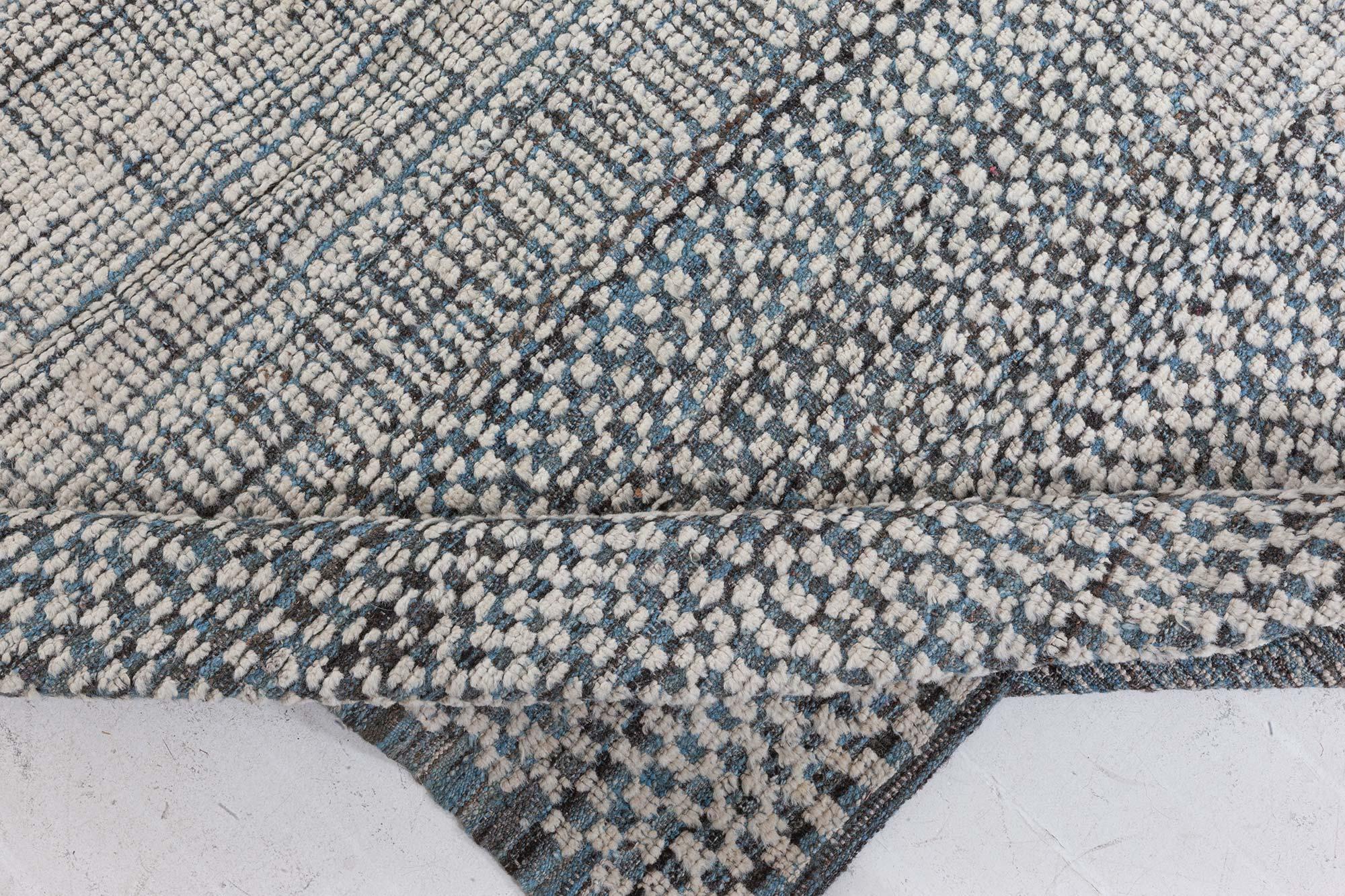 Modern Moroccan High-Low Wool Rug with Abstract Grid Design by Doris Leslie Blau For Sale 2