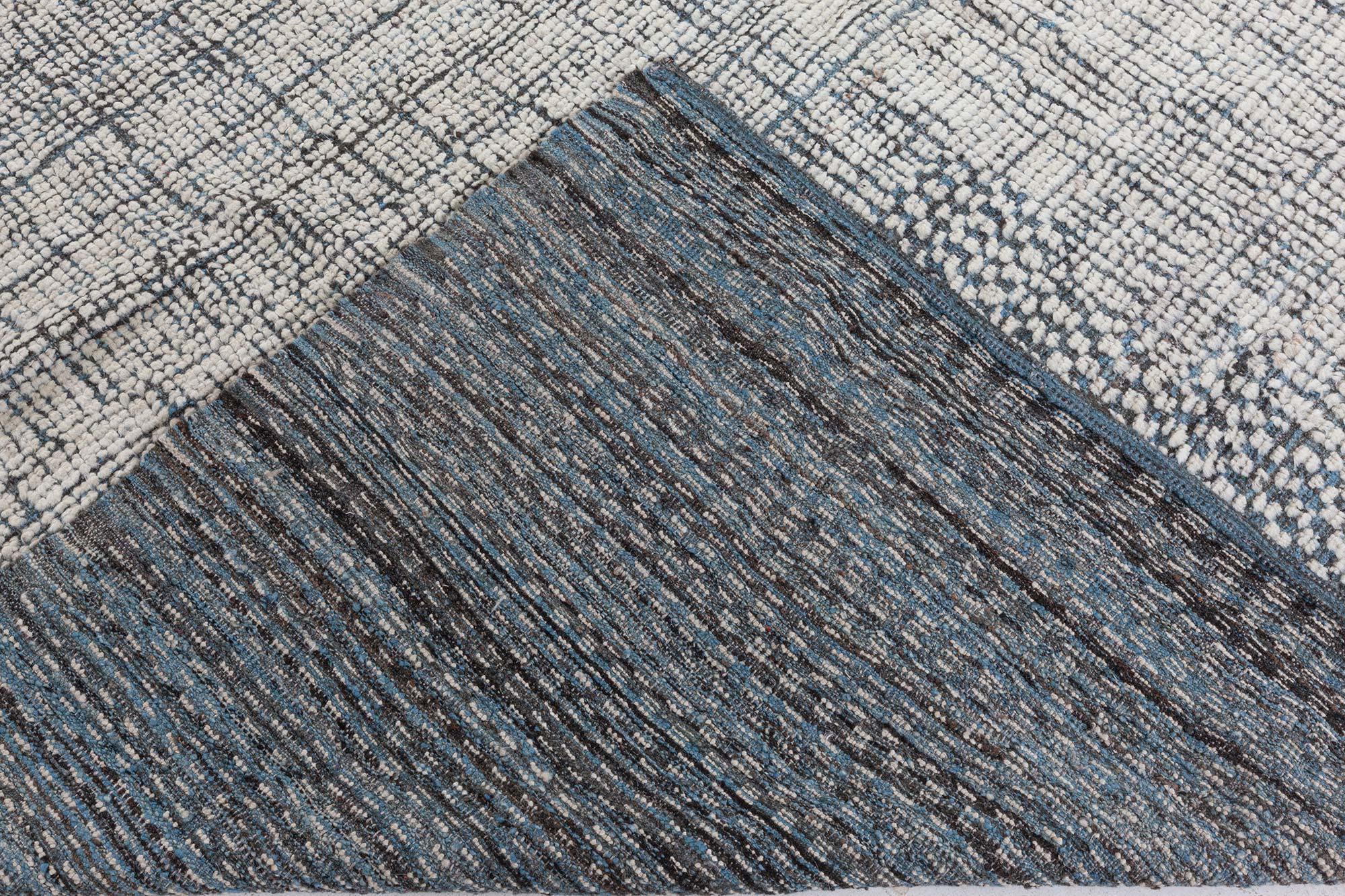 Modern Moroccan High-Low Wool Rug with Abstract Grid Design by Doris Leslie Blau For Sale 3