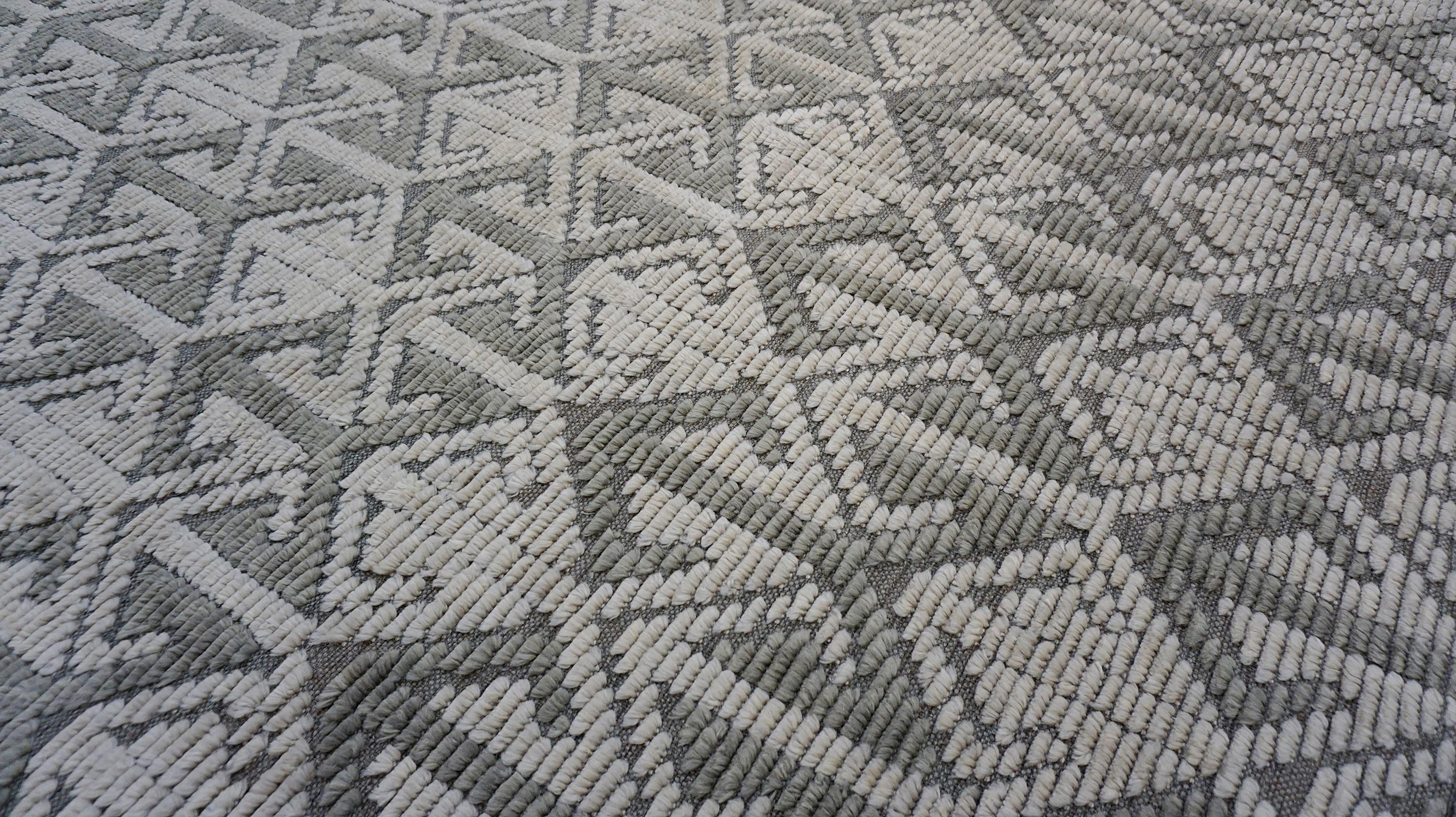 Hand-Knotted Modern Moroccan Style High Low Mink Colored Wool Rug 10'x14' For Sale