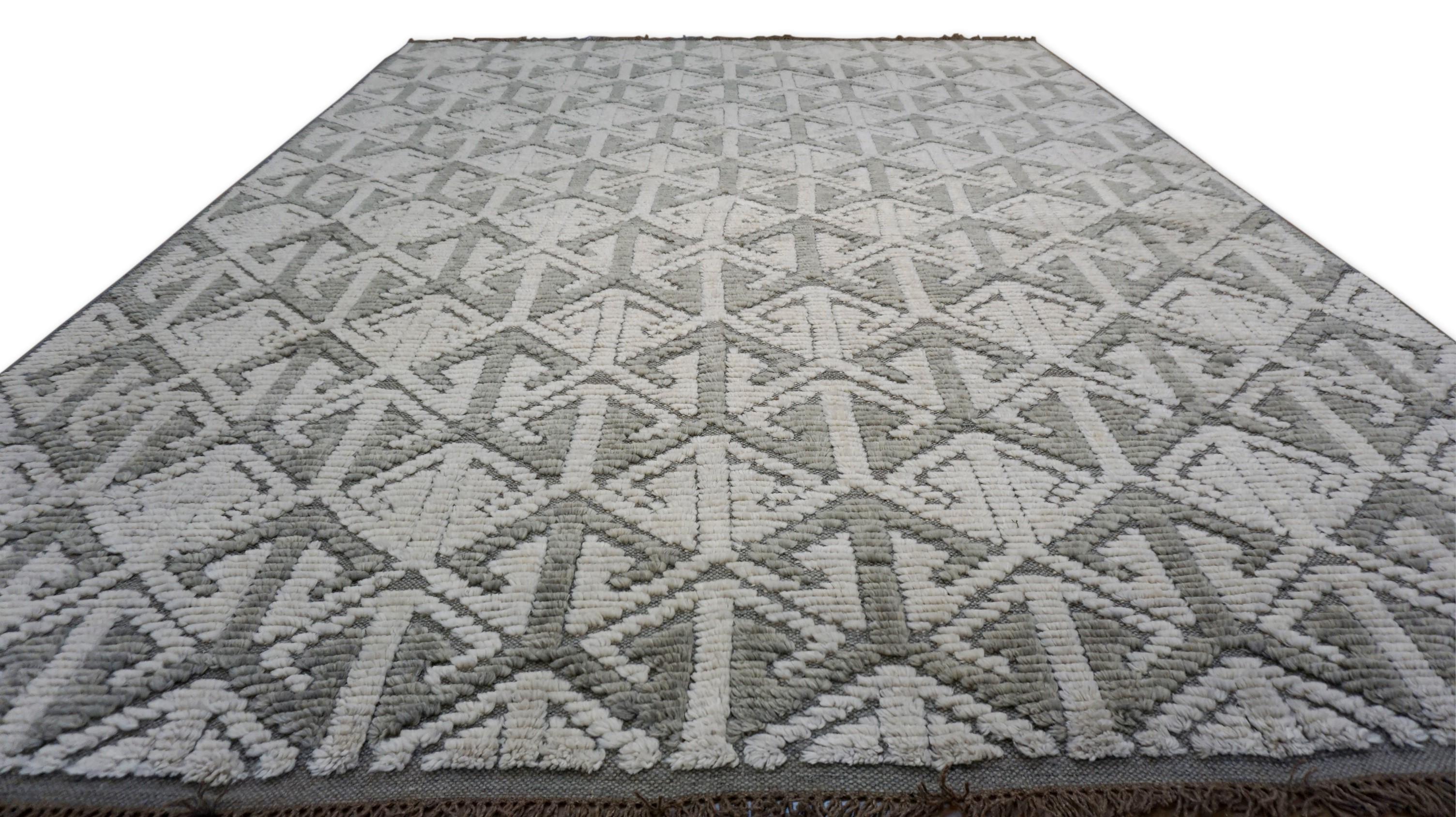 Modern Moroccan Style High Low Mink Colored Wool Rug 10'x14' In New Condition For Sale In Torrance, CA