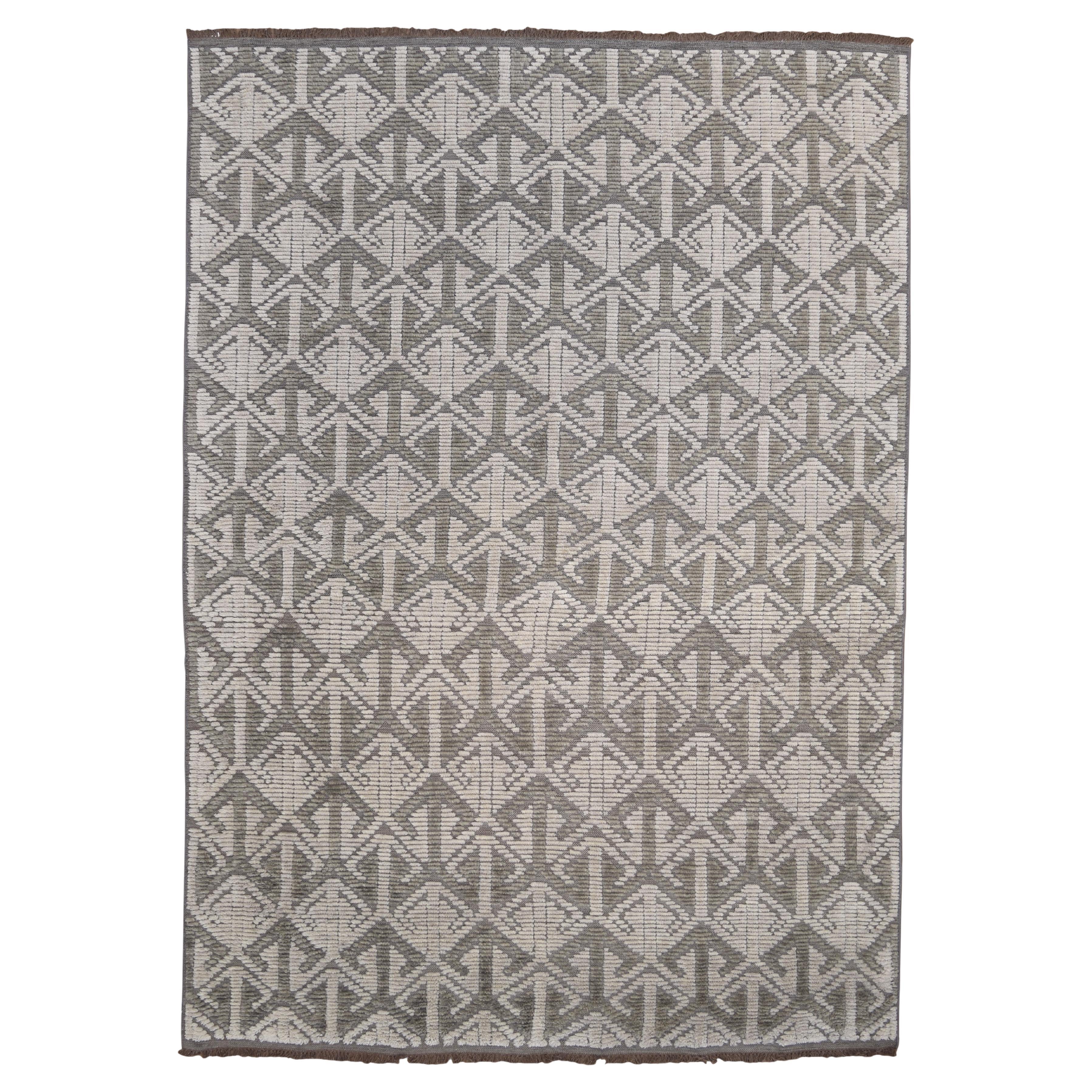 Modern Moroccan Style High Low Mink Colored Wool Rug 10'x14' For Sale
