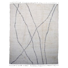 Modern Moroccan Style Ivory and Charcoal Abstract Linear Wool Rug 12'5''x15'5''