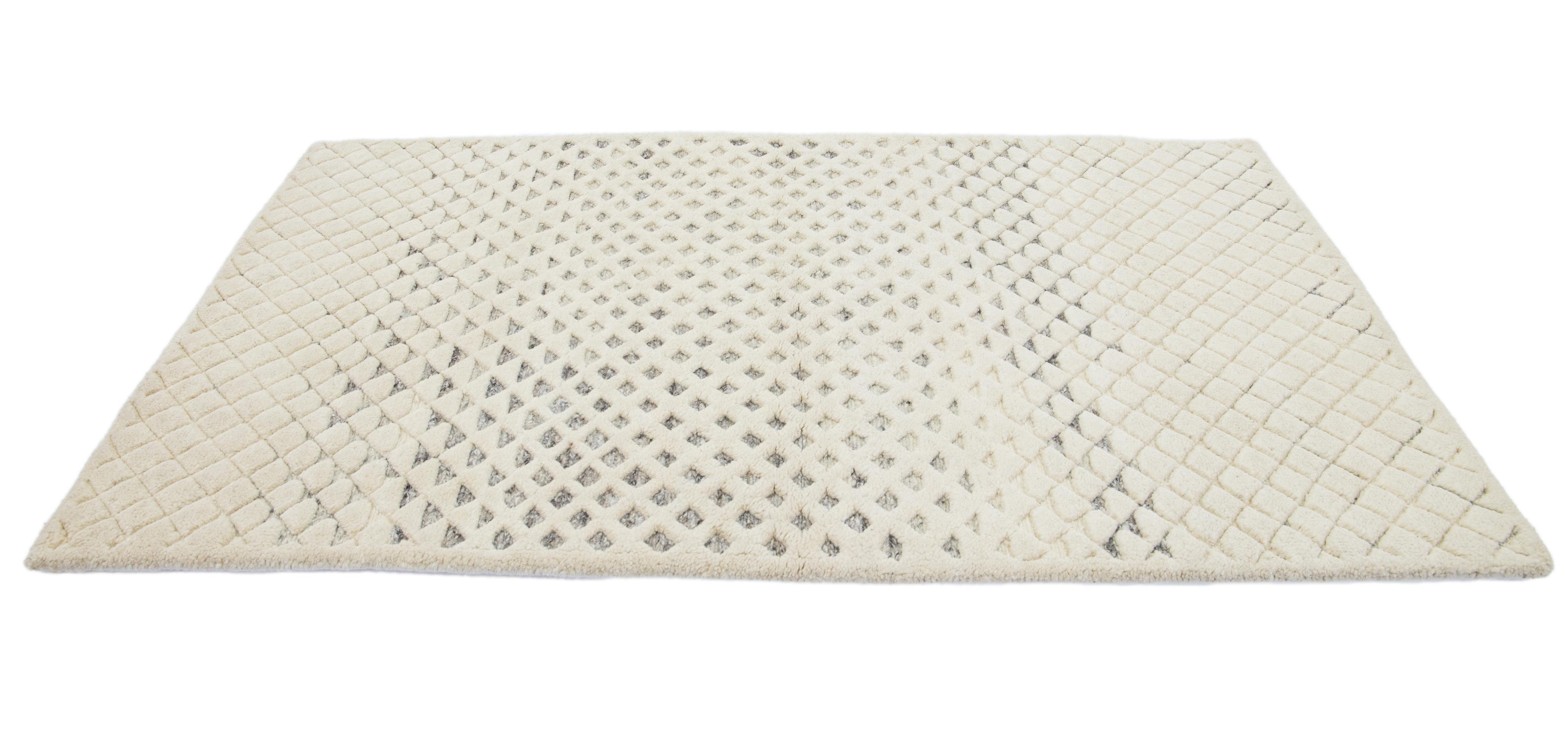 Apadana's Modern Moroccan style wool custom rug. Custom sizes and colors made-to-order. 

Material: Wool 
Techniques: hand-knotted
Style: Moroccan 
Lead time: approx. 15-16 wks available 
Colors: as shown, other custom colors are available.