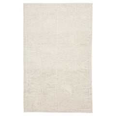 Modern Moroccan Style Minimalist Hand-knotted Wool Rug in Ivory and Cream