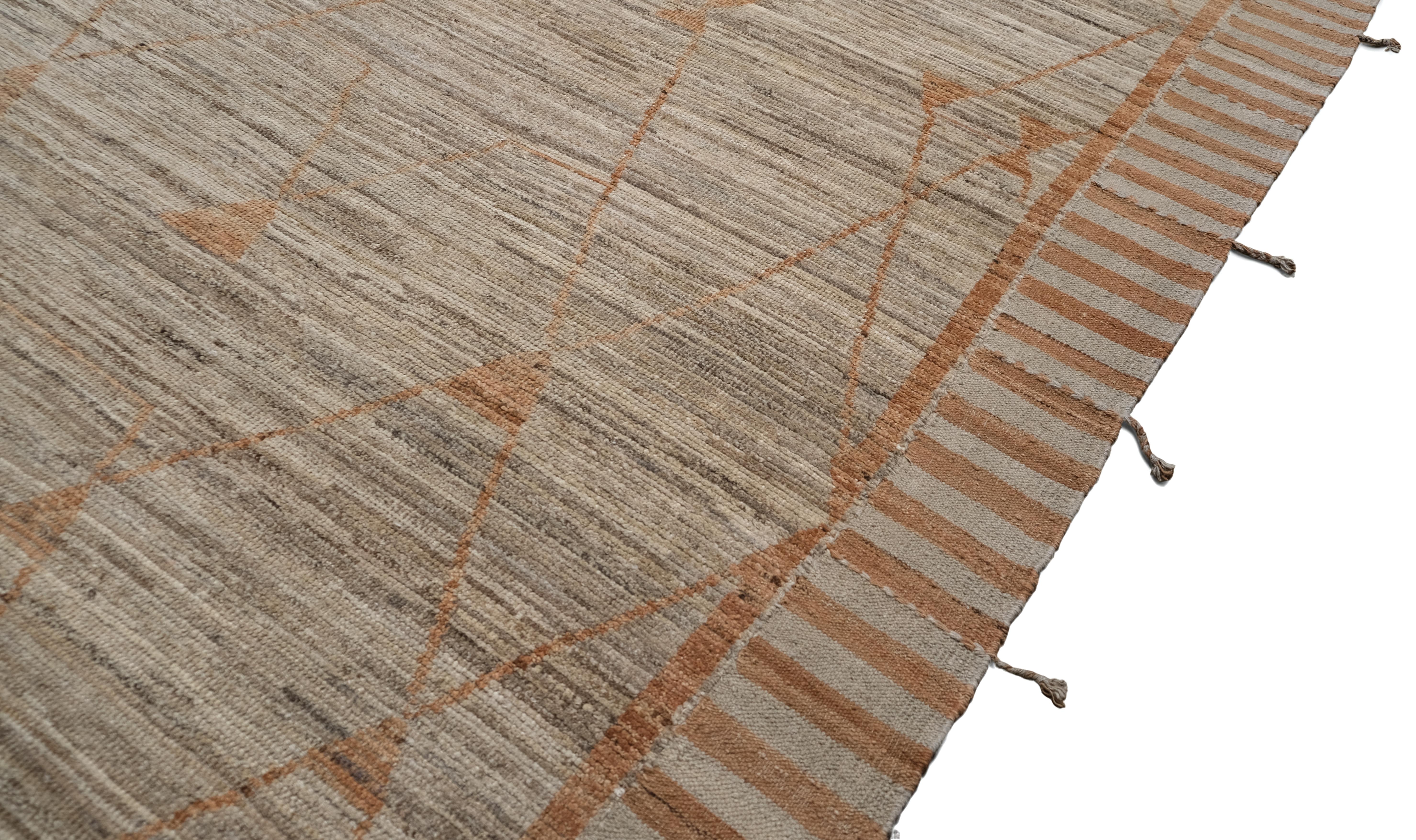Noué à la main Tapis de style marocain moderne en laine naturelle aux tons terreux 9'6''x12'8'' en vente