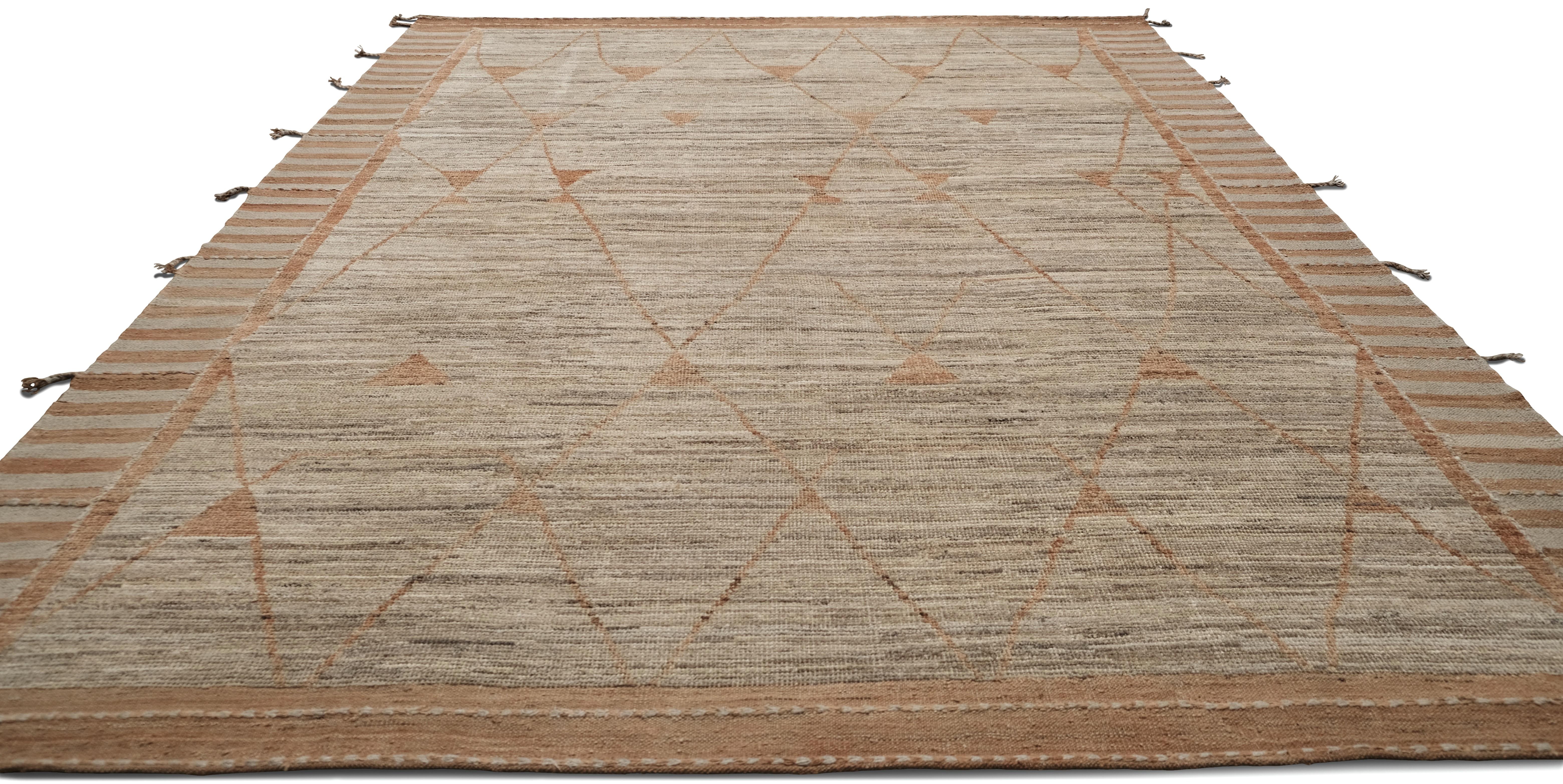 Laine Tapis de style marocain moderne en laine naturelle aux tons terreux 9'6''x12'8'' en vente