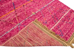 Tapis moderne en laine rose de style marocain de style Boho à motifs tribaux faits à la main