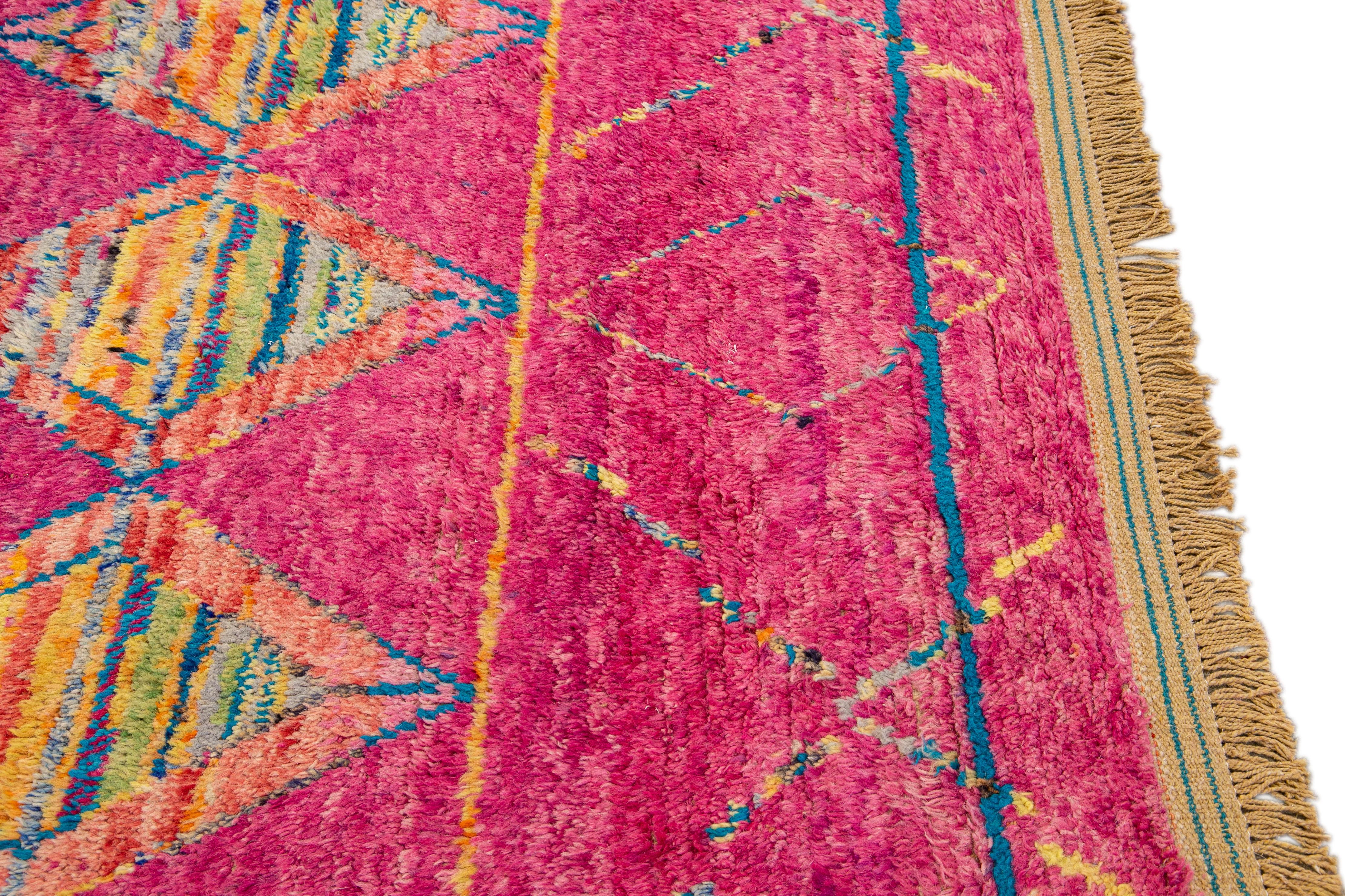 Modern Moroccan Style Pink Handmade Tribal Pattern Boho Wool Rug In New Condition For Sale In Norwalk, CT