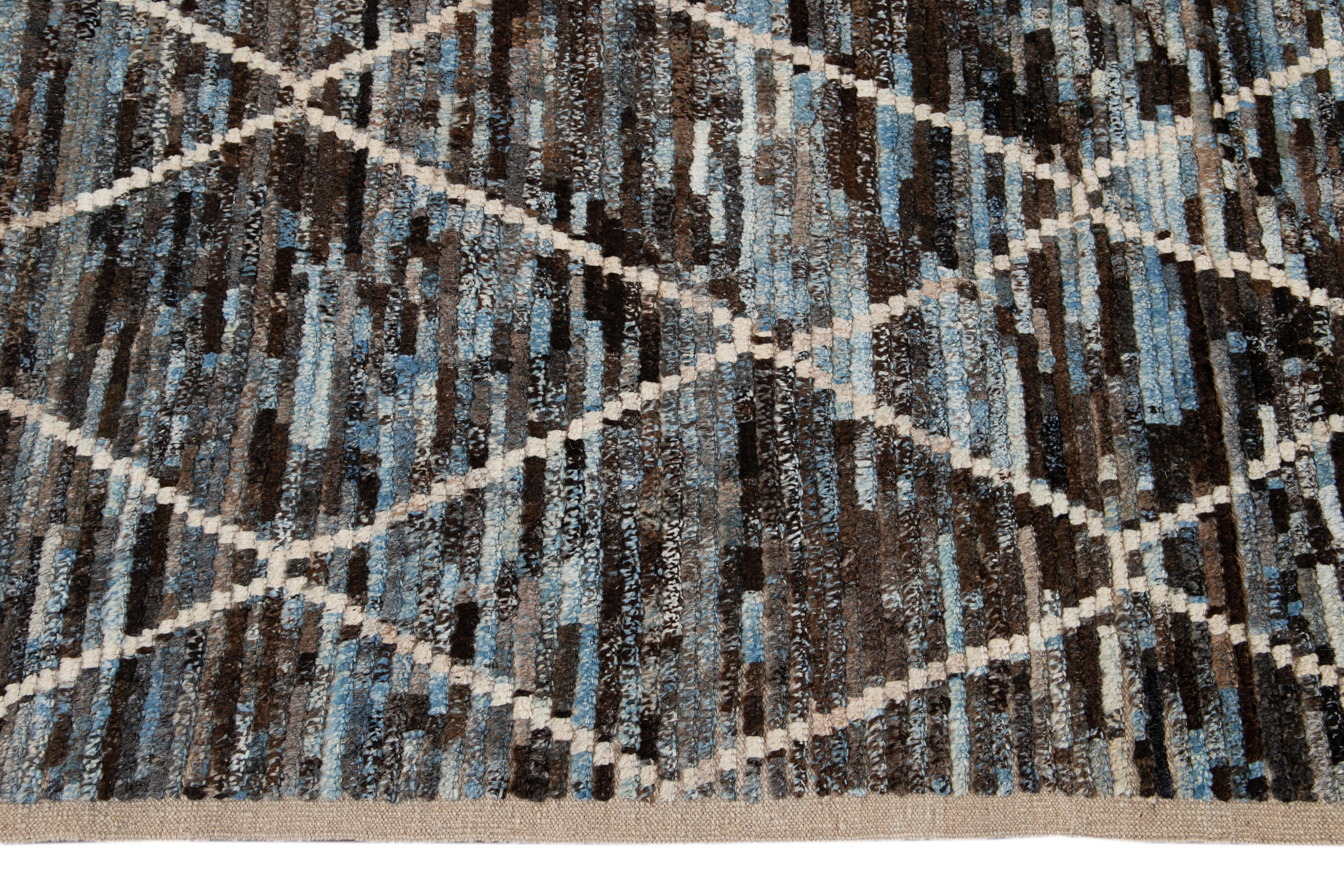 Modern Moroccan-Style Room Size Wool Rug For Sale 4