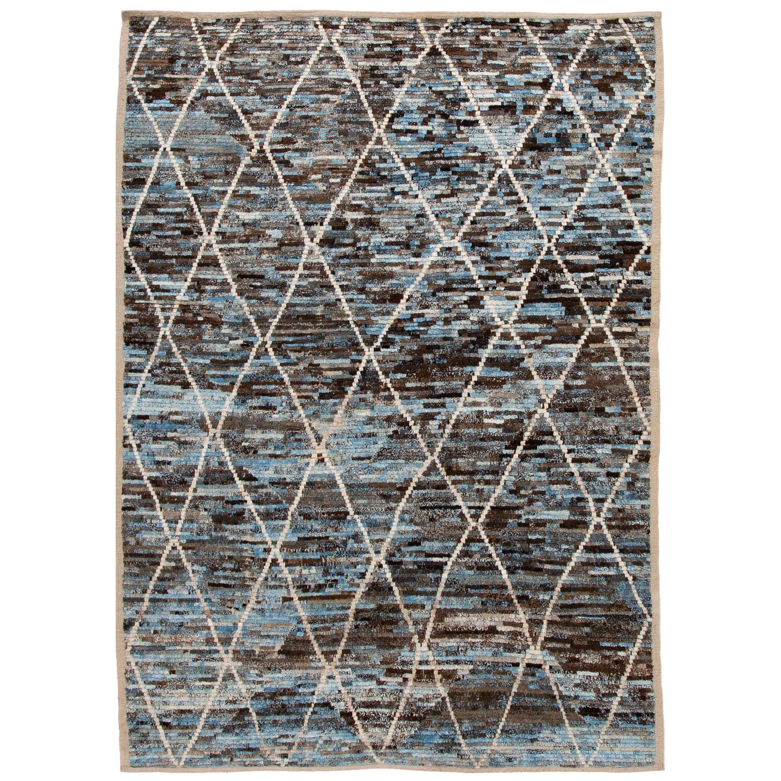 Modern Moroccan-Style Room Size Wool Rug For Sale