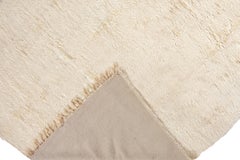 Modern Hand-Knotted Moroccan-Style Rug, Ivory Wool, 10' x 14', India