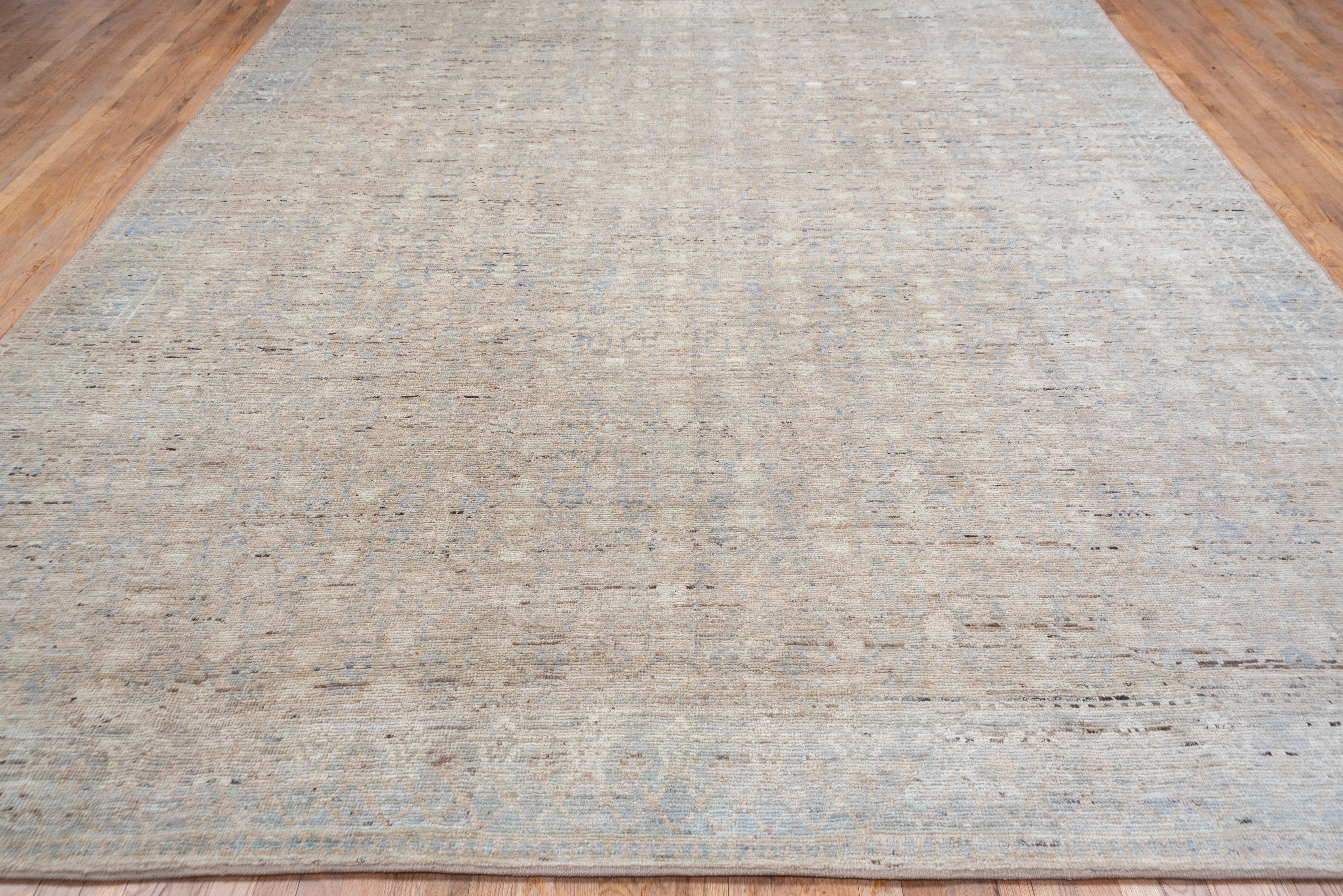 Afghan Modern Moroccan Style Rug, Linen and Baby Blue All-Over Field, Soft Medium Pile