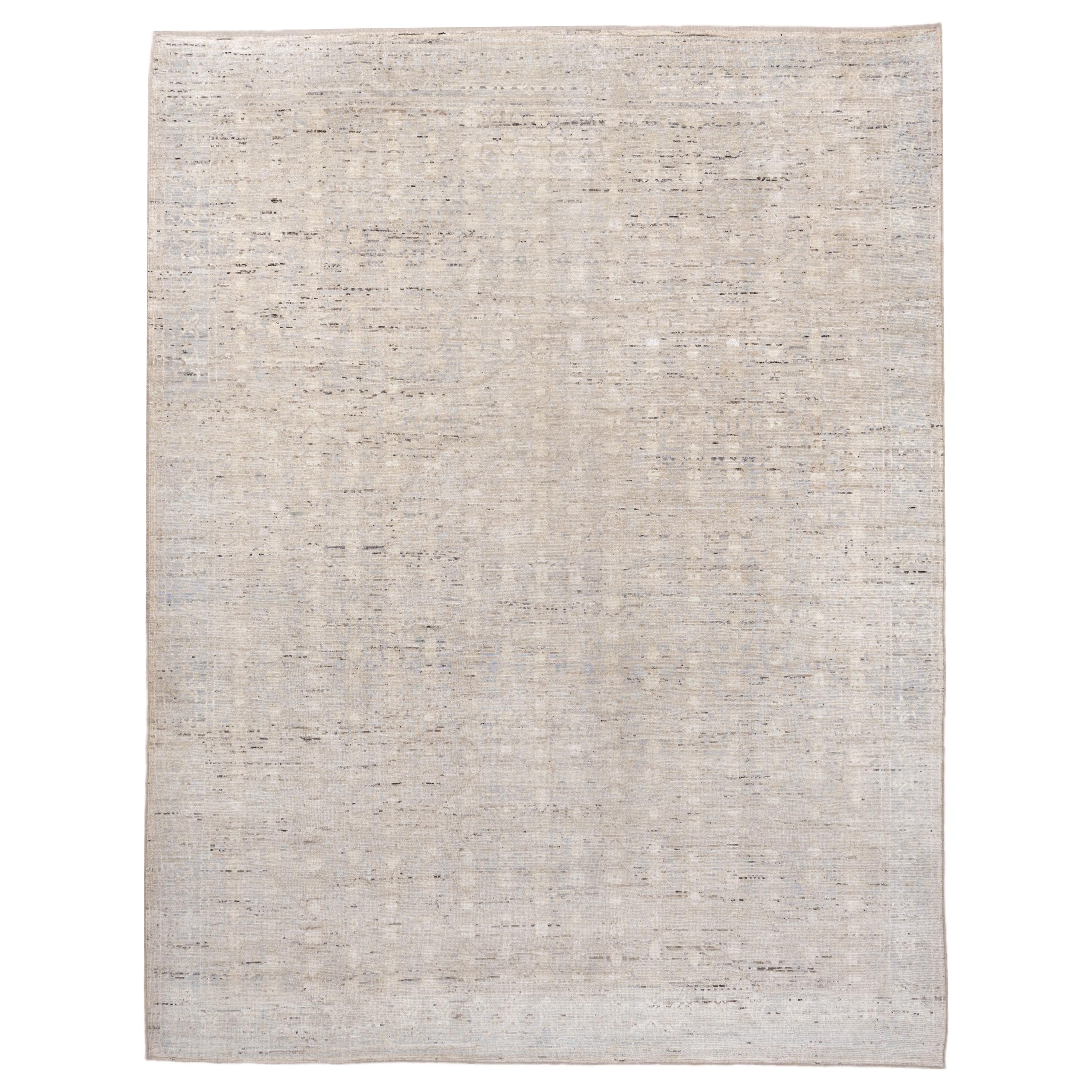 Modern Moroccan Style Rug, Linen and Baby Blue All-Over Field, Soft Medium Pile
