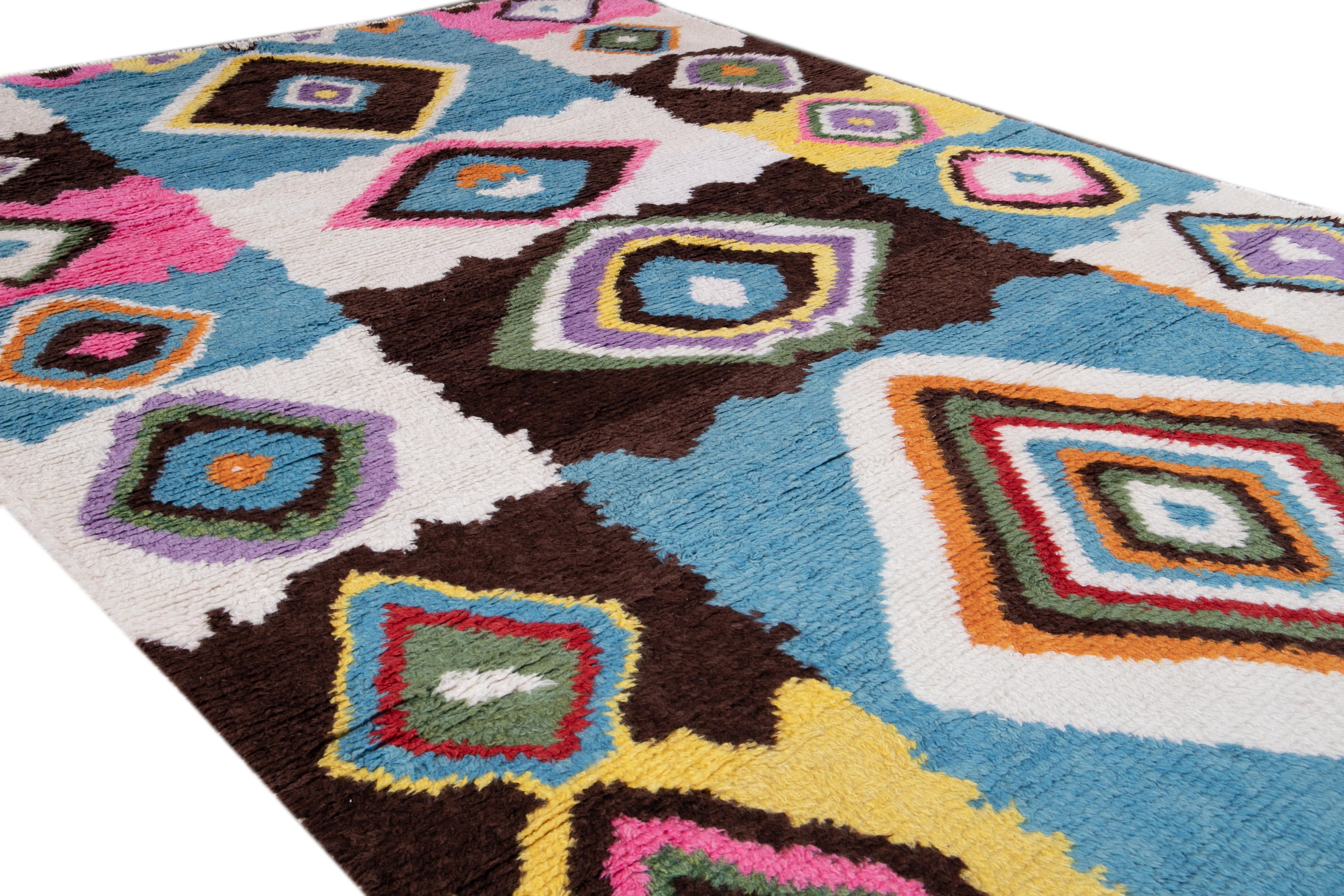 Modern Moroccan Style Shag Multicolor Wool Rug 3