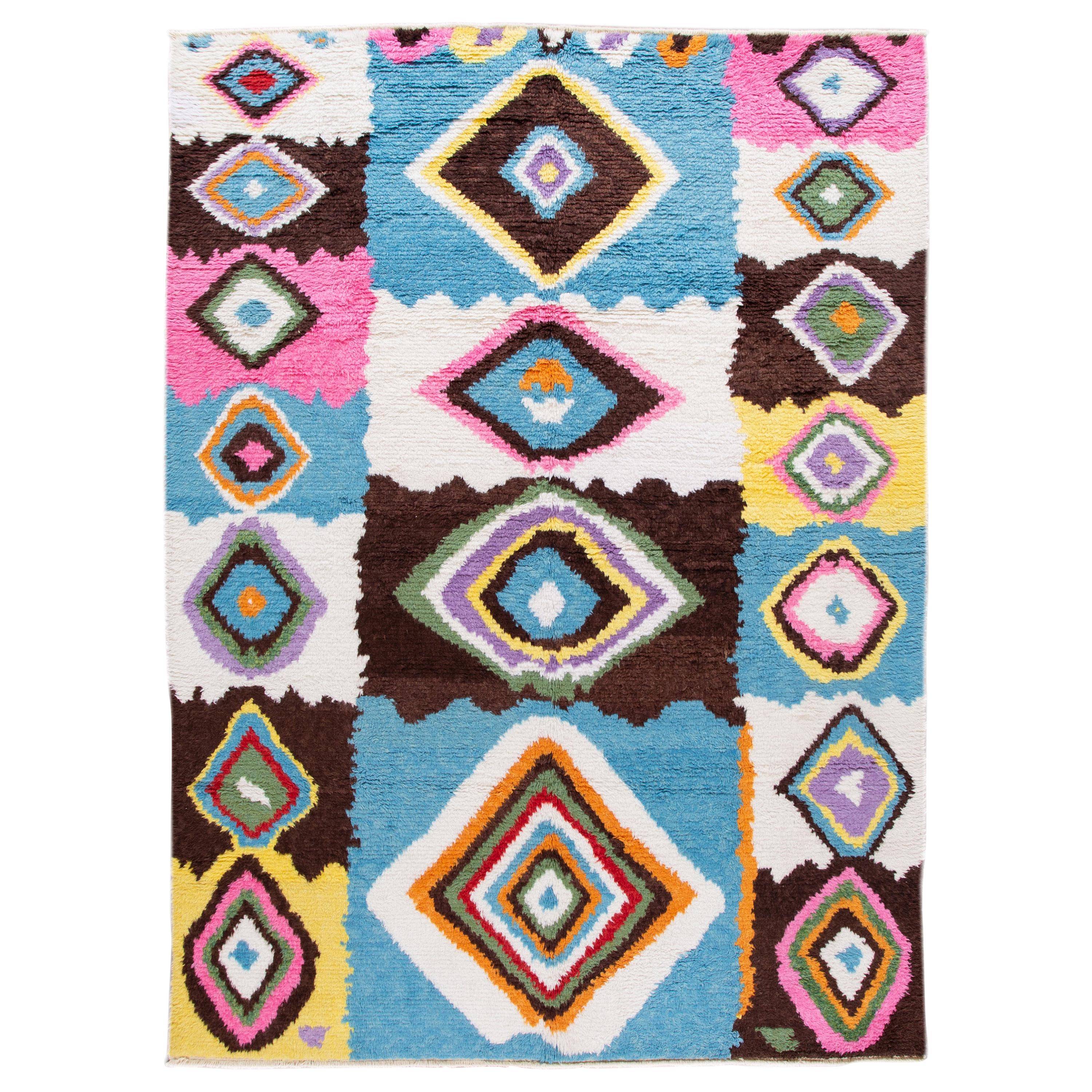 Modern Moroccan Style Shag Multicolor Wool Rug