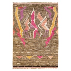 Tappeto in lana fatto a mano in stile marocchino moderno con disegno astratto multicolore