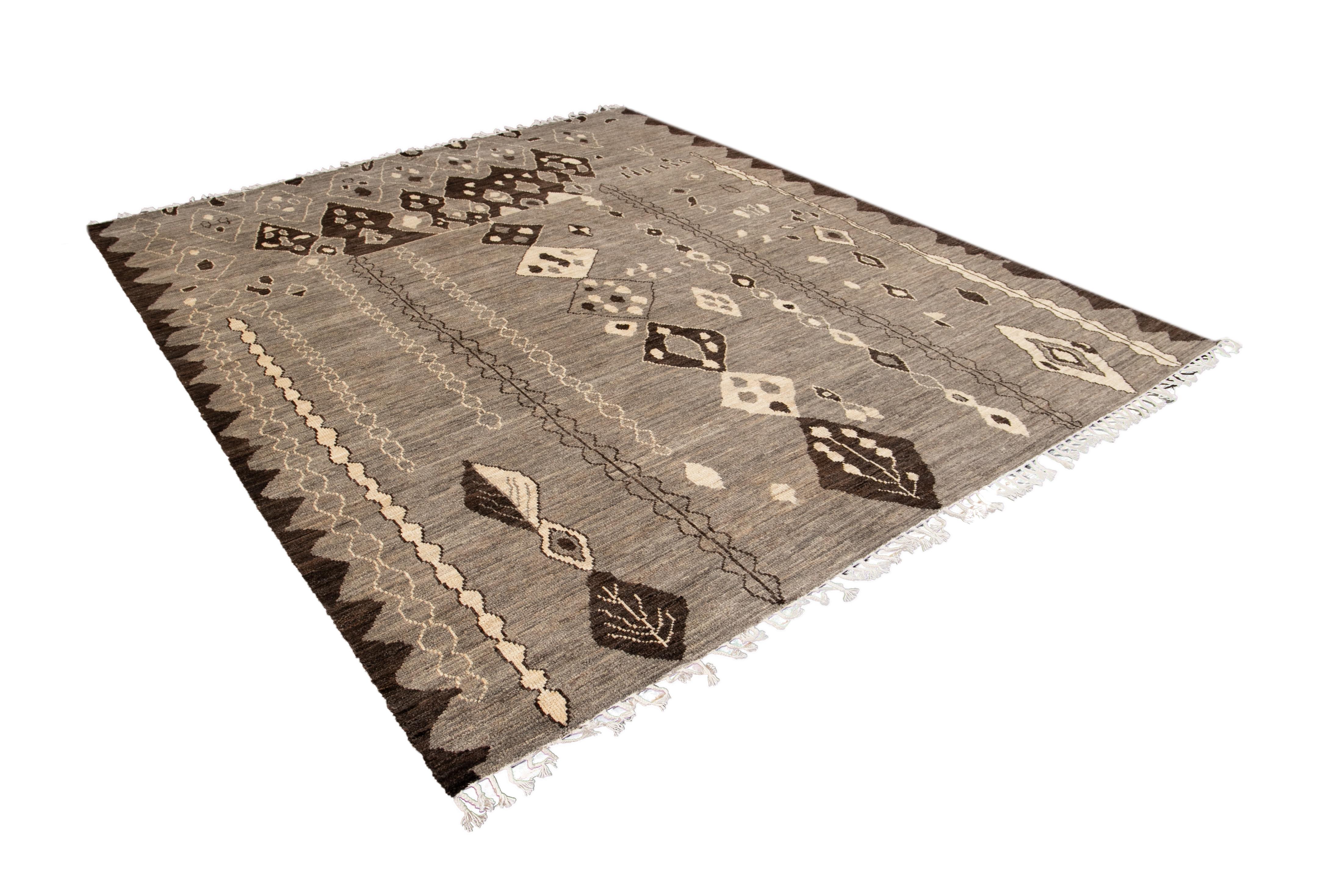 Modern Moroccan-Style Tribal Room Size Wool Rug For Sale 5
