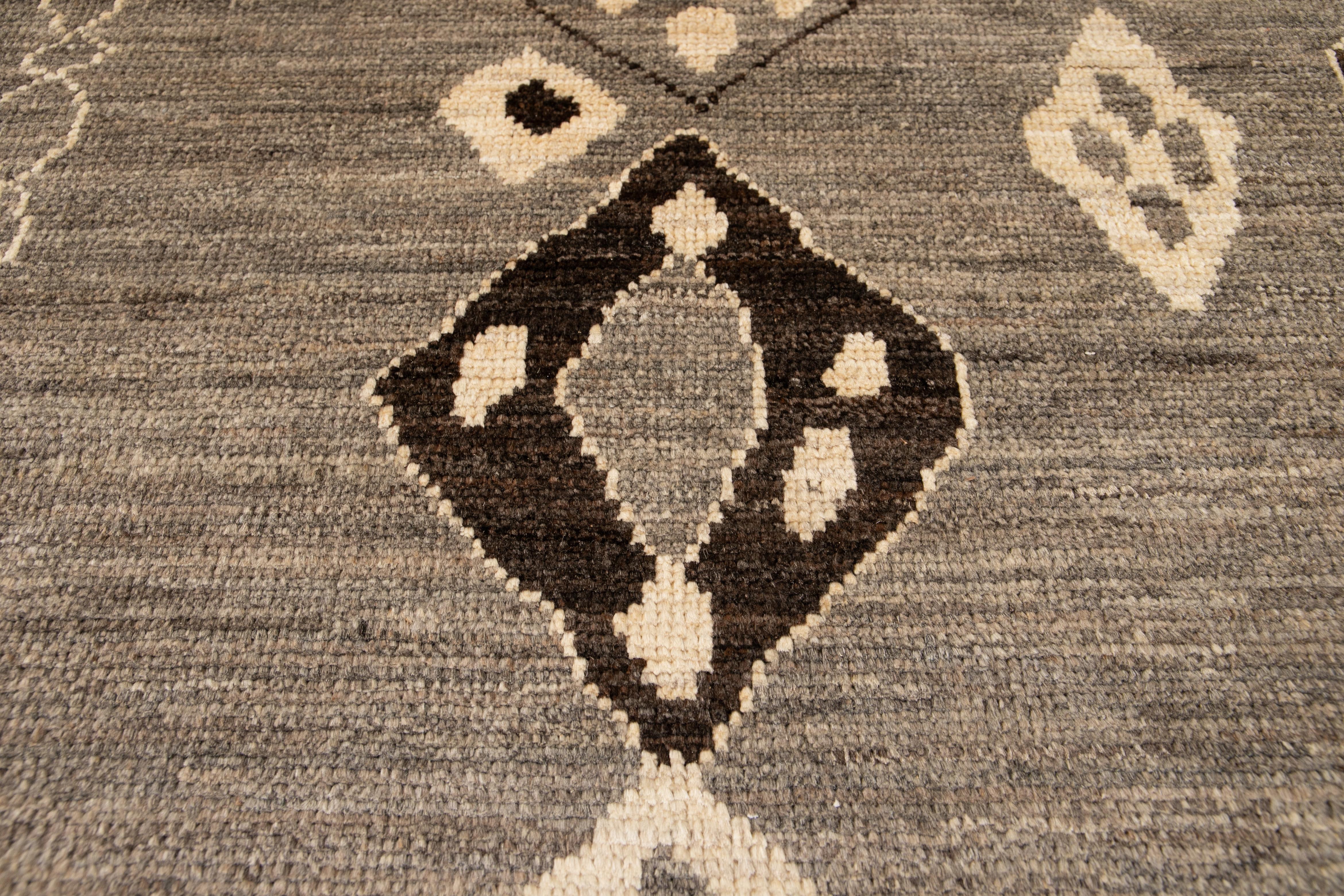 Modern Moroccan-Style Tribal Room Size Wool Rug For Sale 10