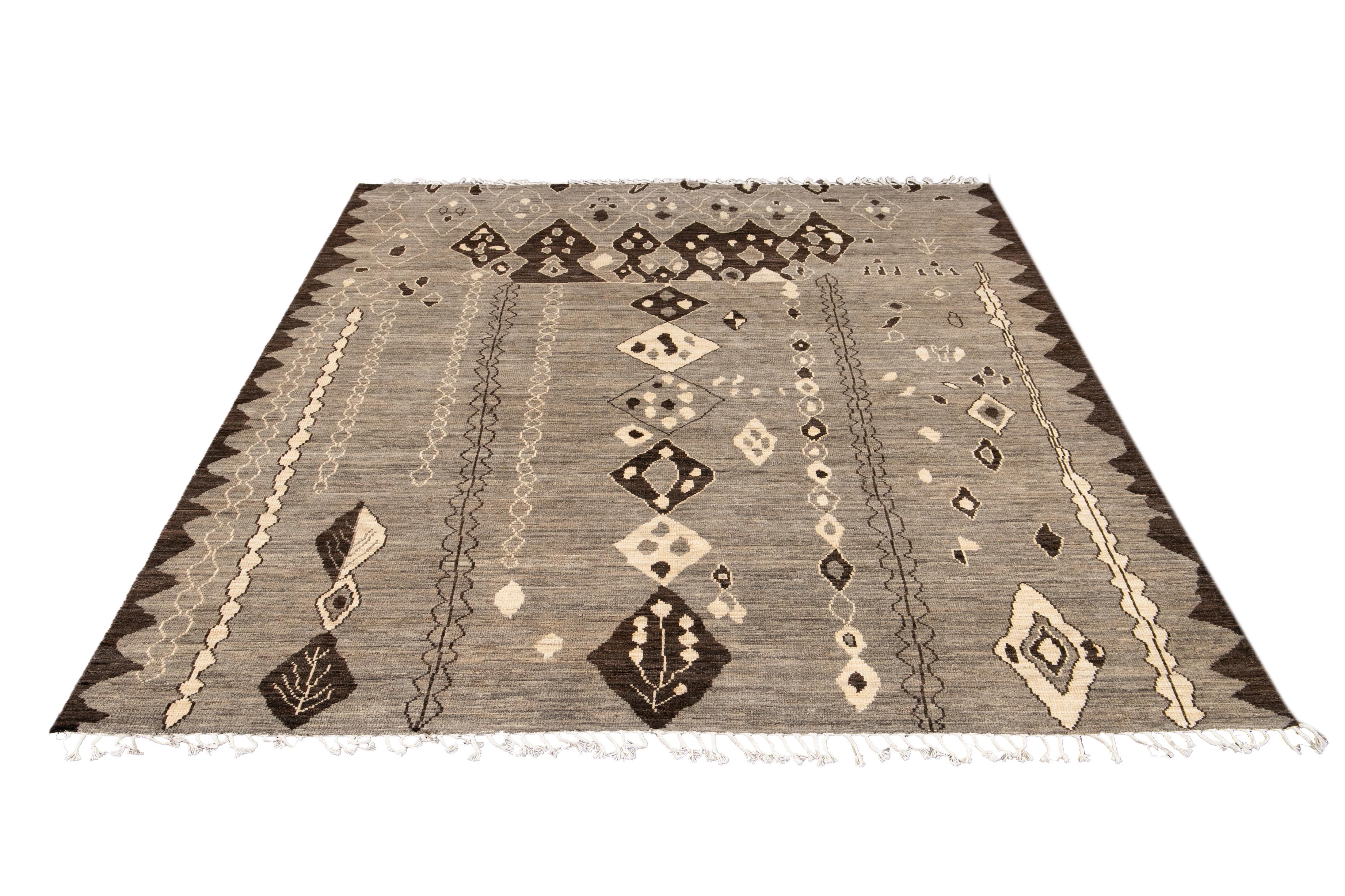 Modern Moroccan-Style Tribal Room Size Wool Rug In New Condition For Sale In Norwalk, CT