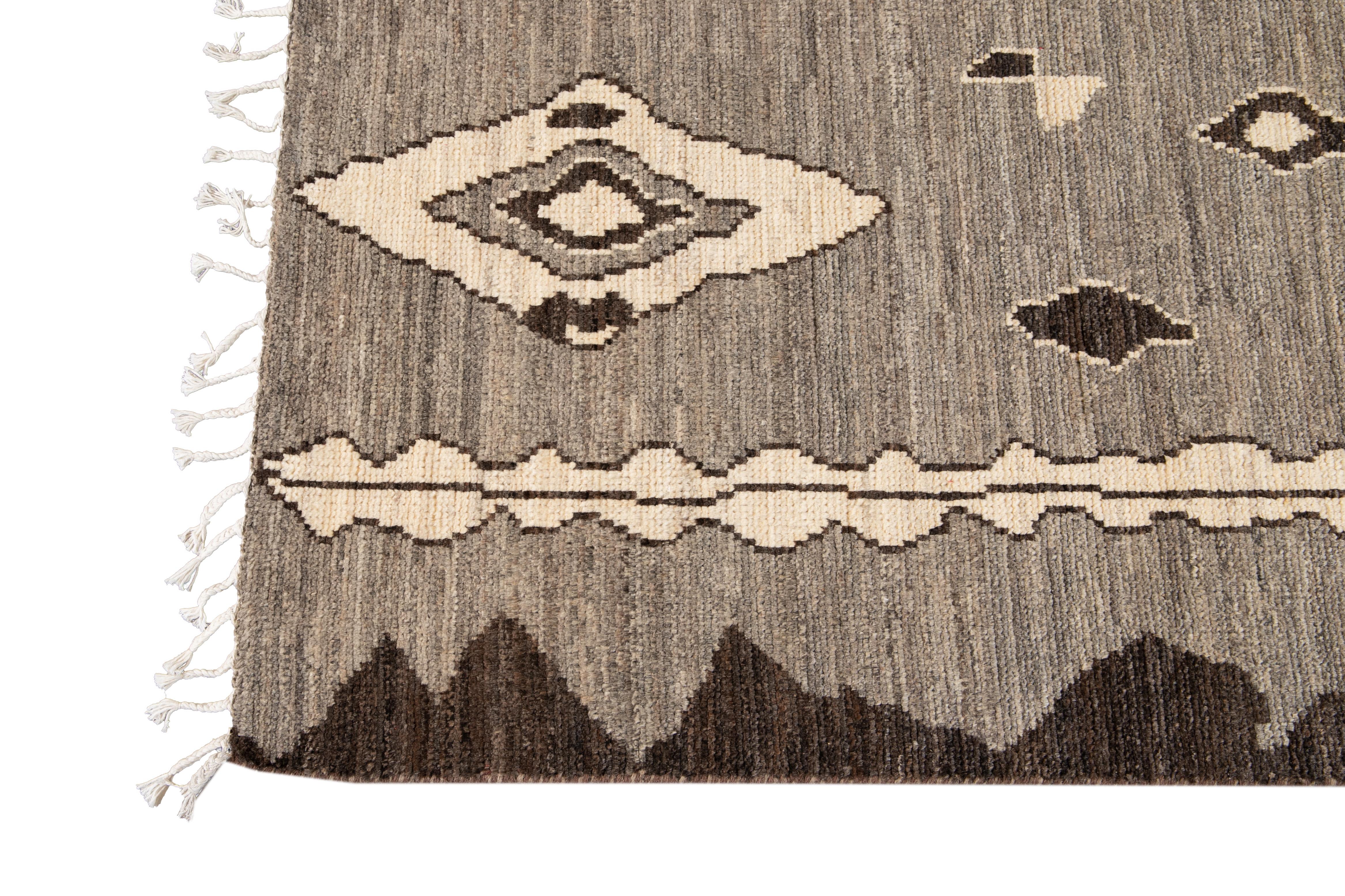 Modern Moroccan-Style Tribal Room Size Wool Rug For Sale 1