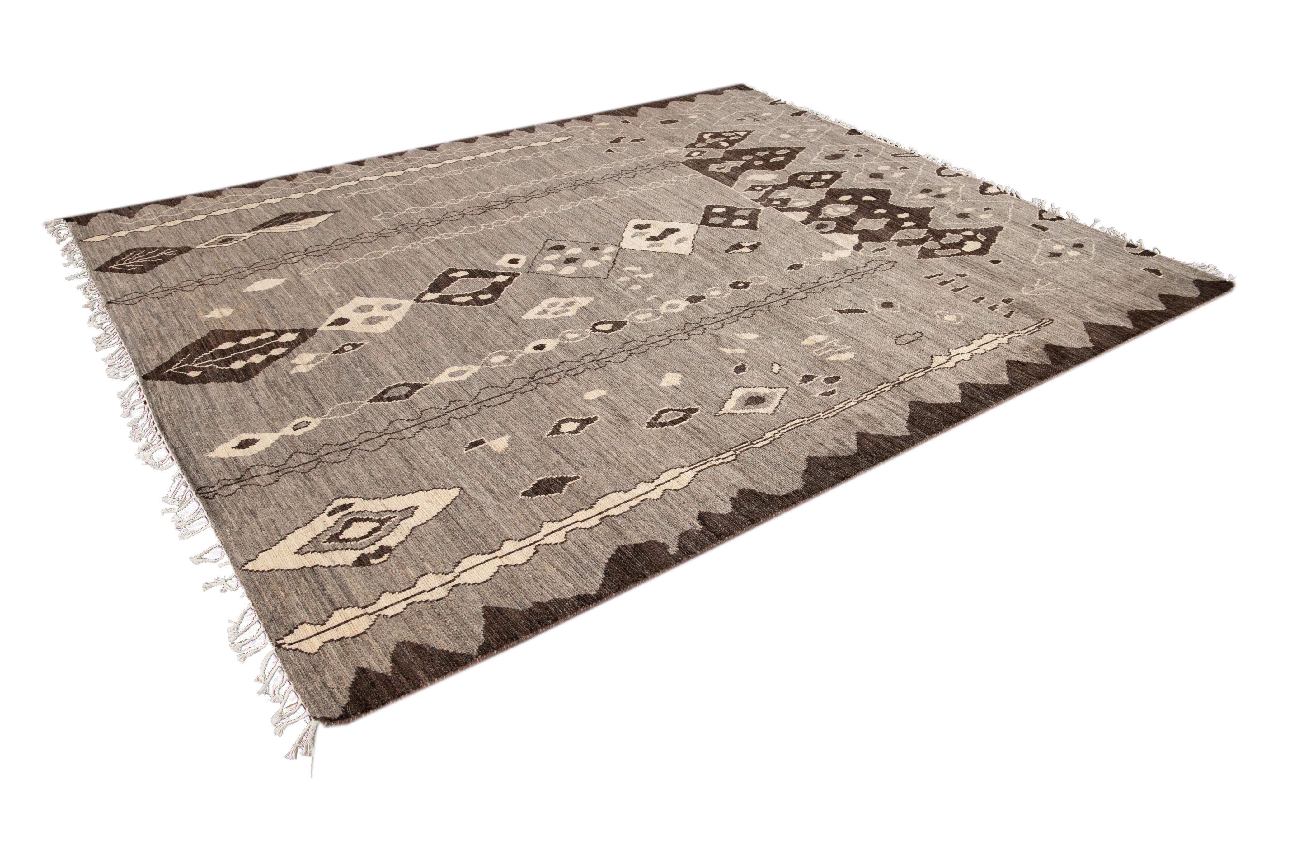Modern Moroccan-Style Tribal Room Size Wool Rug For Sale 2