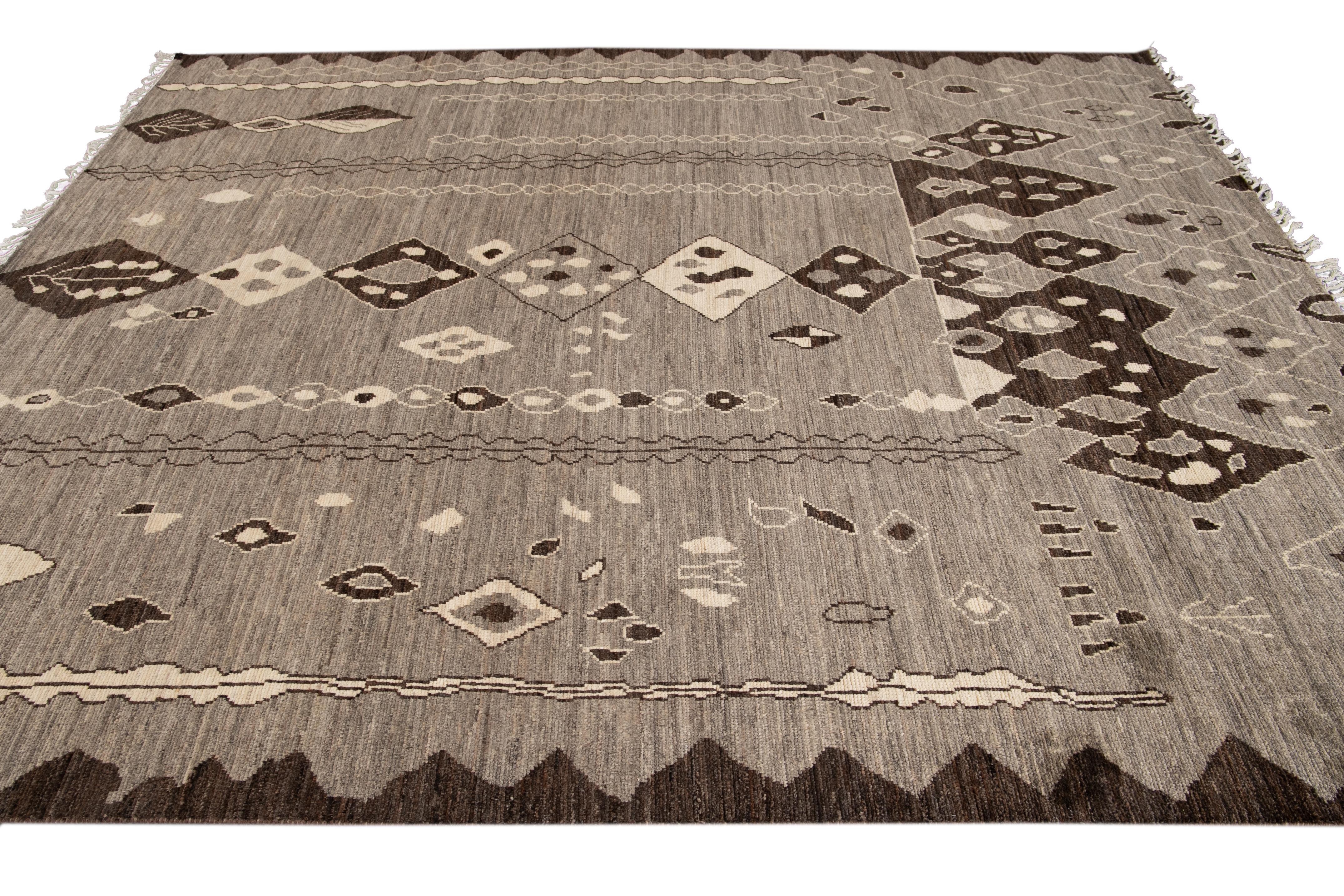 Modern Moroccan-Style Tribal Room Size Wool Rug For Sale 3