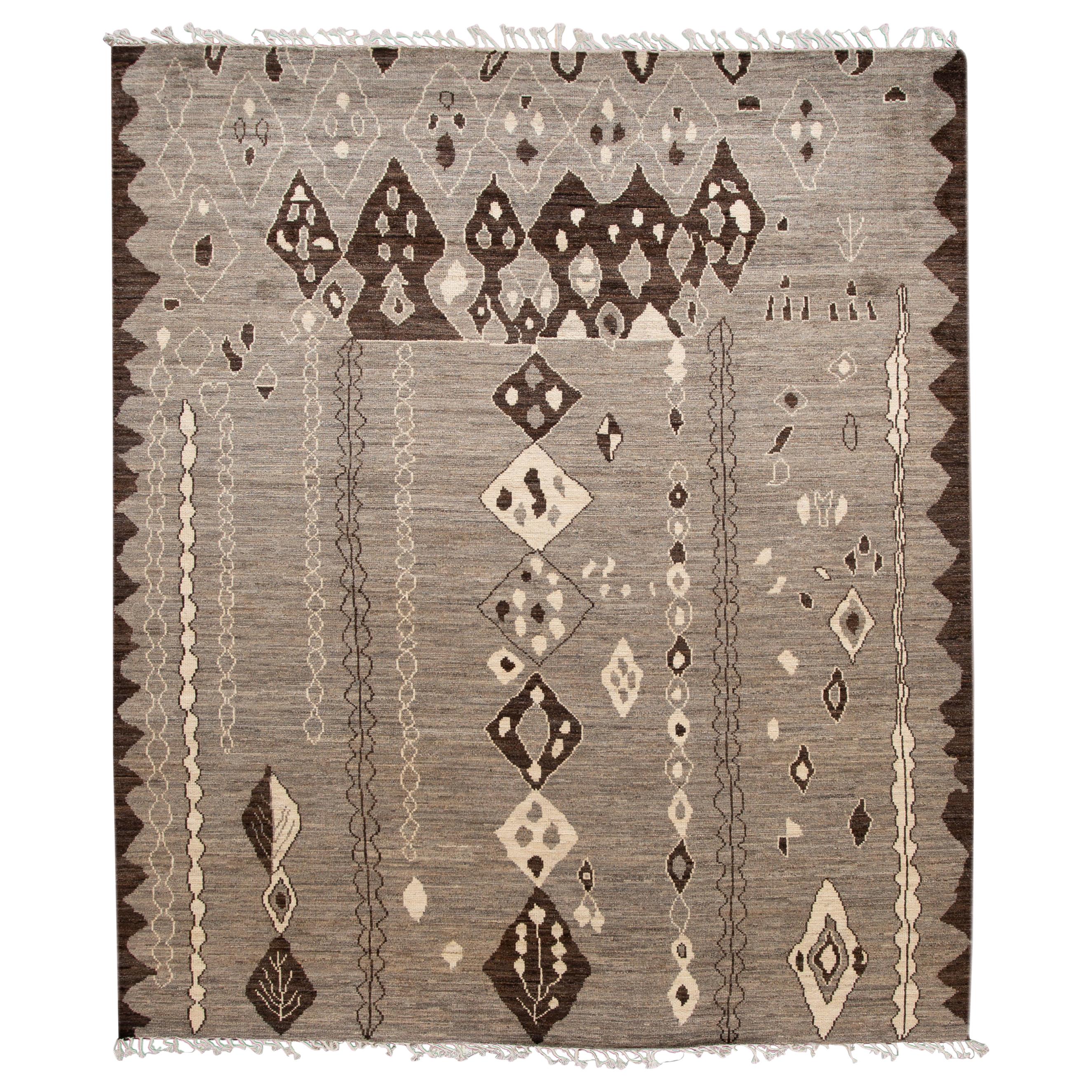 Modern Moroccan-Style Tribal Room Size Wool Rug For Sale