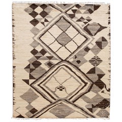 Tapis en laine moderne de style marocain à motifs tribaux de taille standard