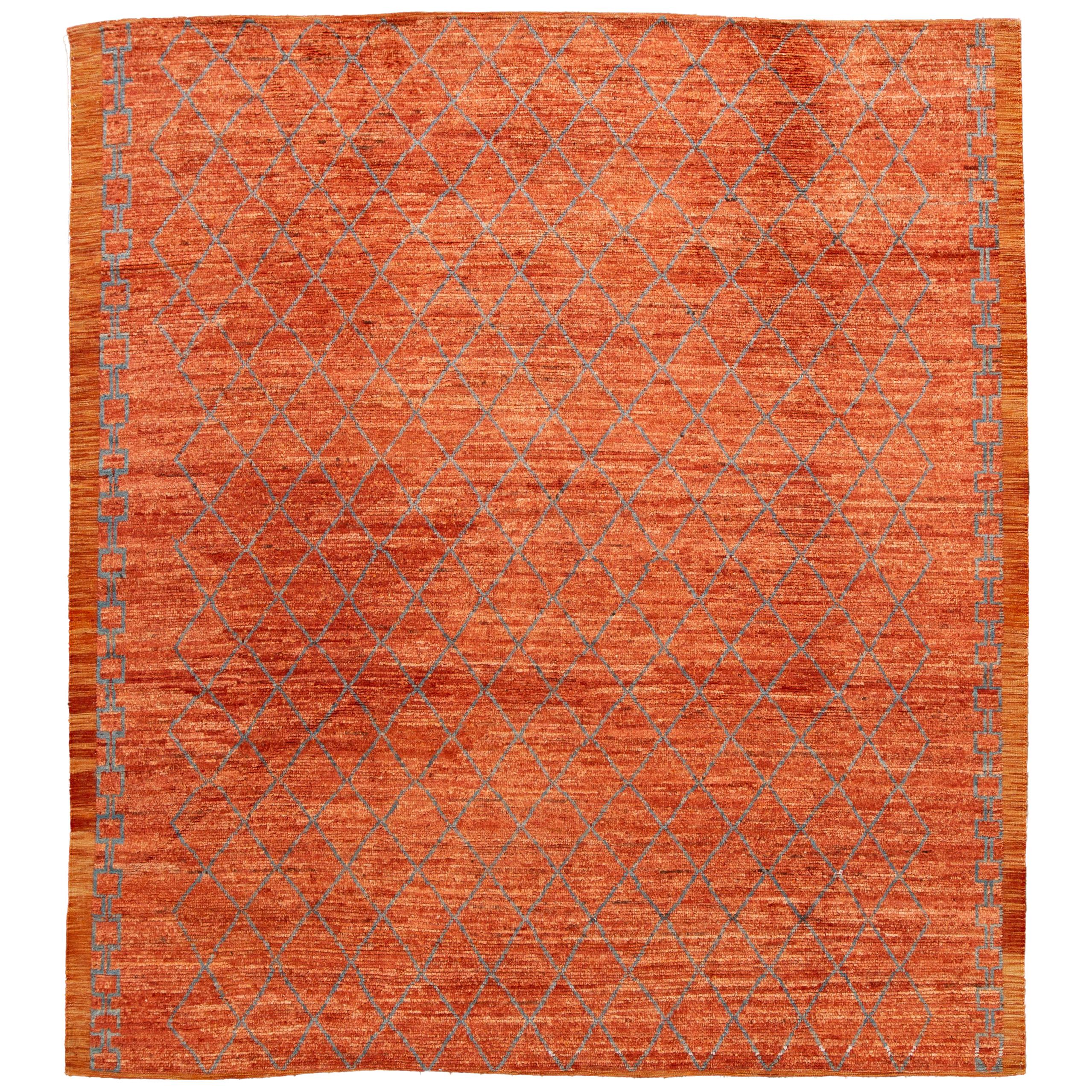 Modern Moroccan-Style Tribal Room Size Wool Rug For Sale