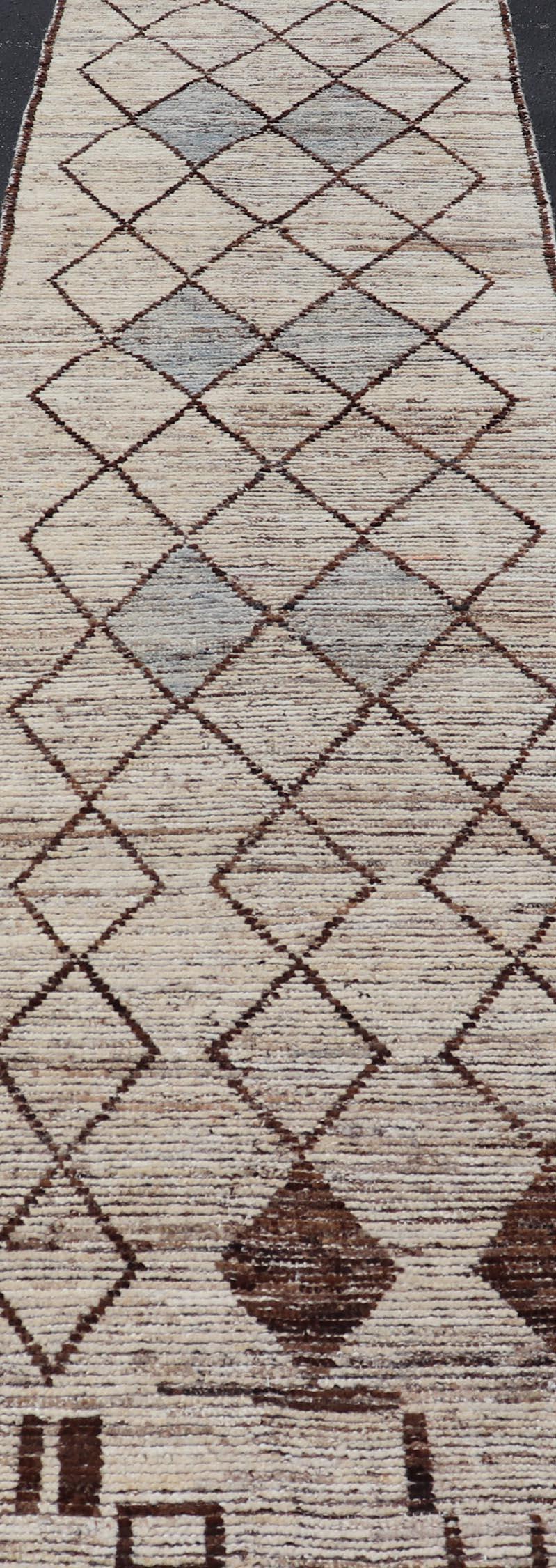 Measures: 3'2 x 12'6 
The Elegant Modern Moroccan Style Tribal Runner is a stunning blend of traditional Moroccan motifs and contemporary design elements, creating a beautiful addition to any narrow space in your home. This runner showcases an