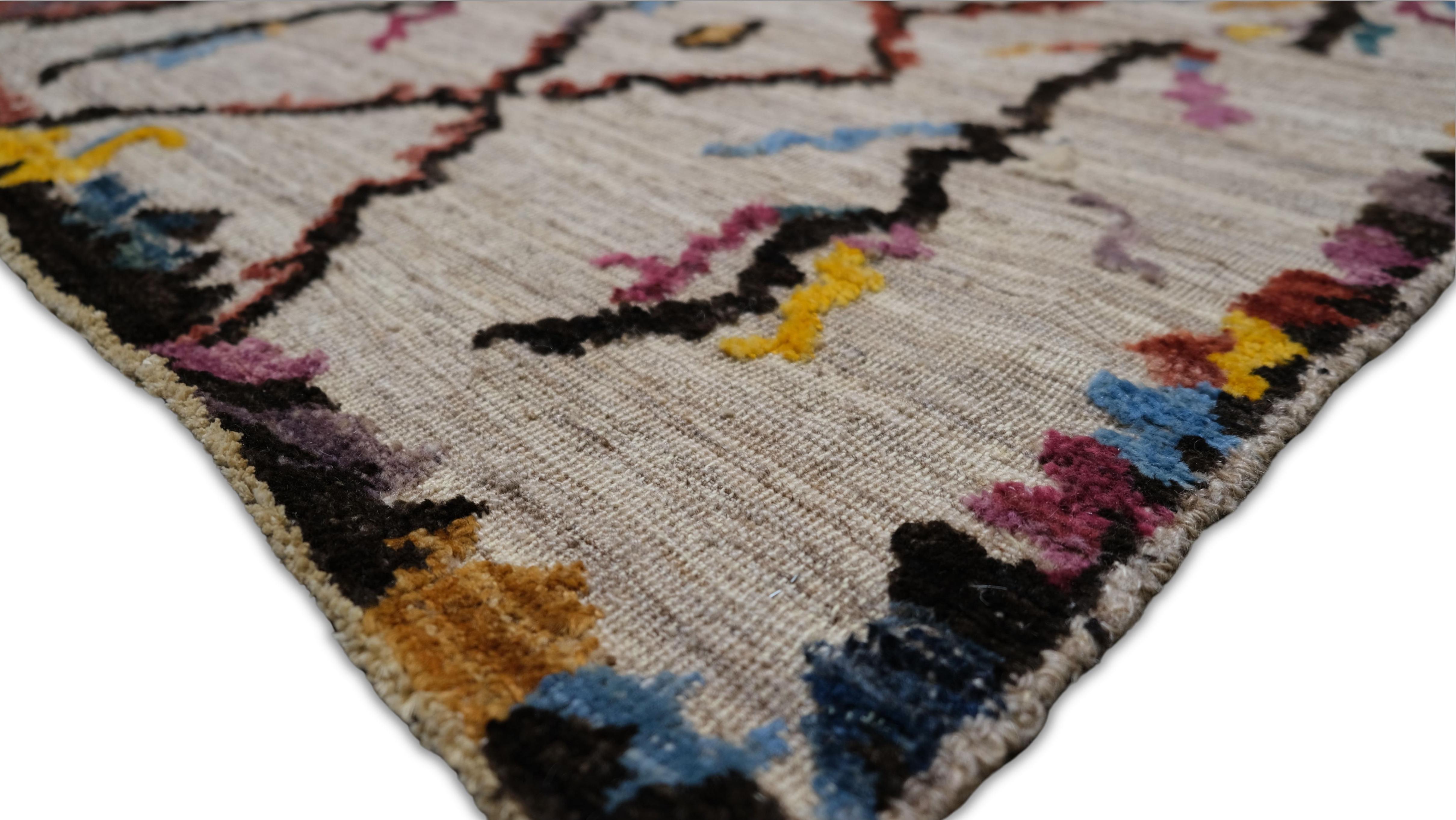 Alfombra moderna de lana de colores vibrantes estilo marroquí 12'2''x16'4'' Moderno orgánico en venta